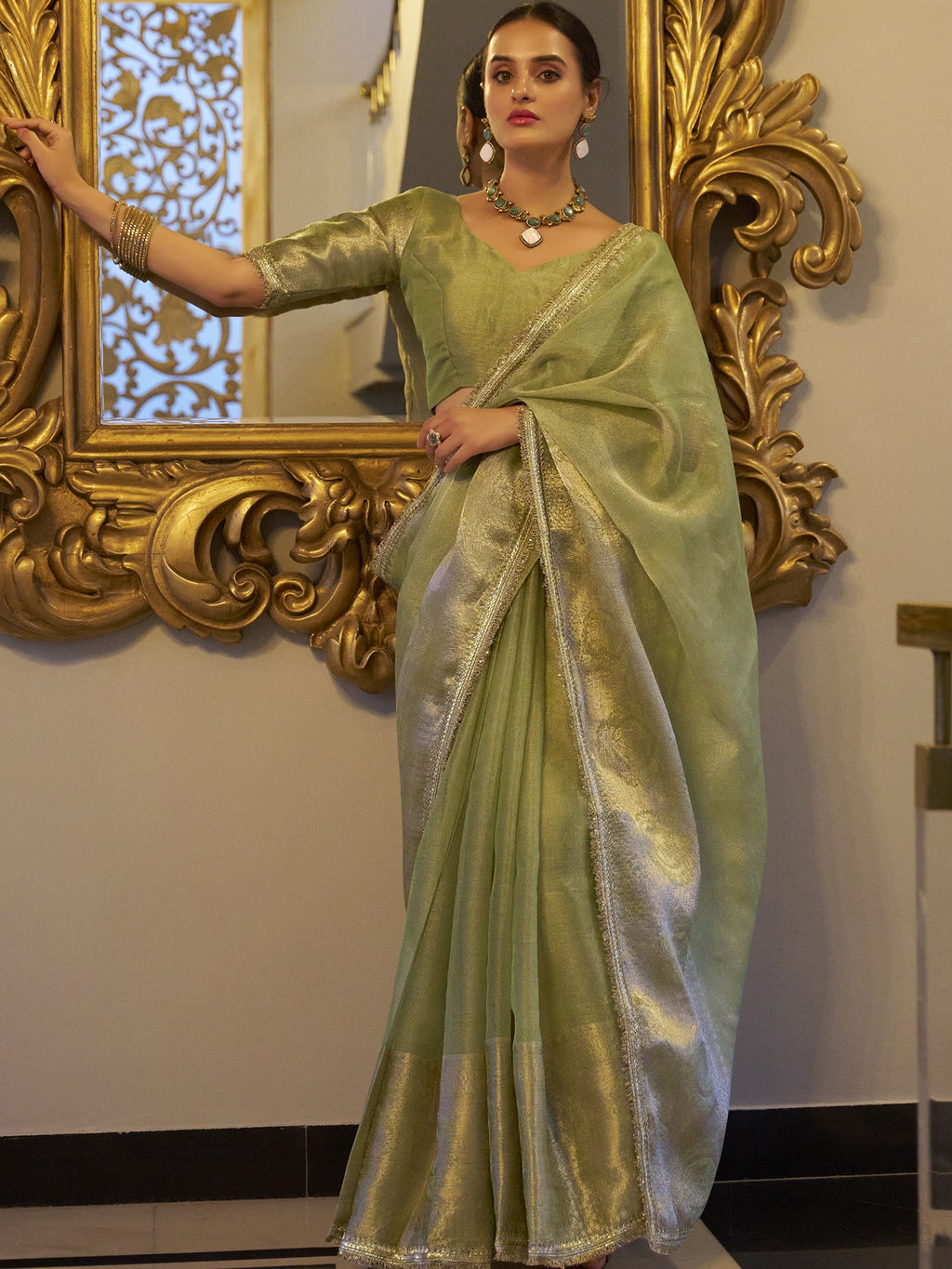 Tissue Shimmer Zari Weaving Saree For Women