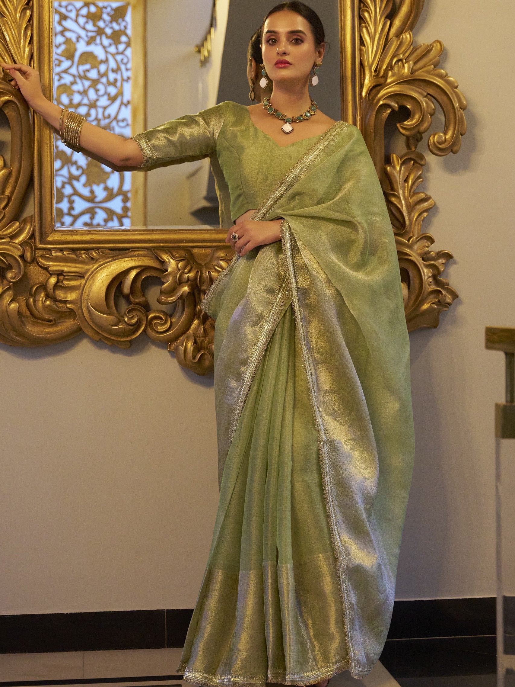 Tissue Shimmer Zari Weaving Saree For Women