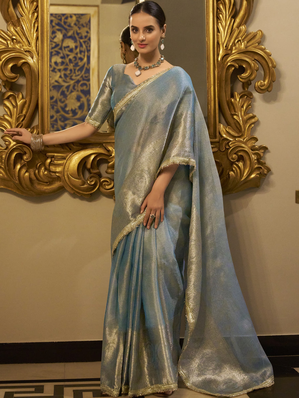 Tissue Shimmer Zari Weaving Saree For Women