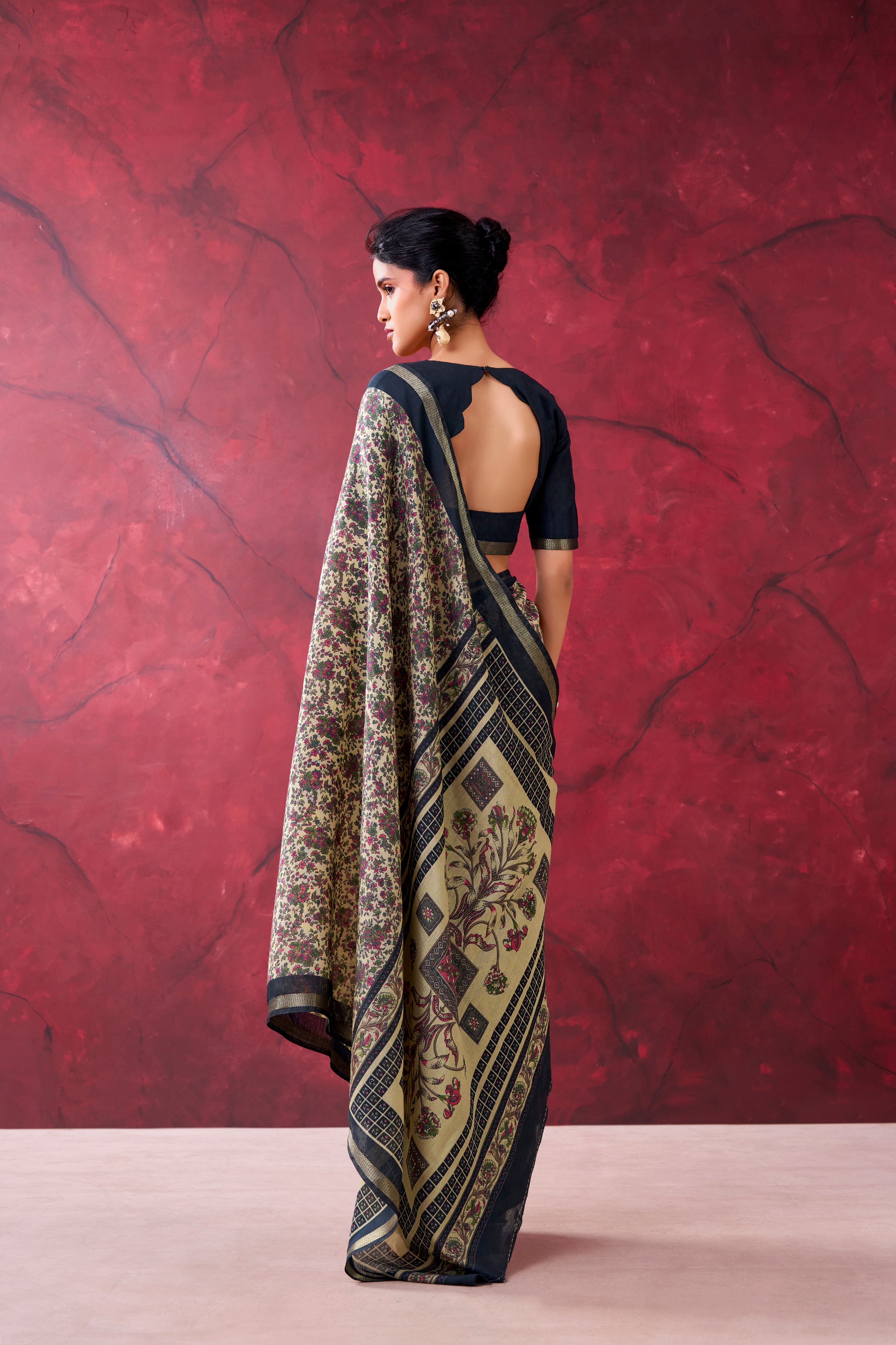 Chanderi Printed Zari Weaving Saree