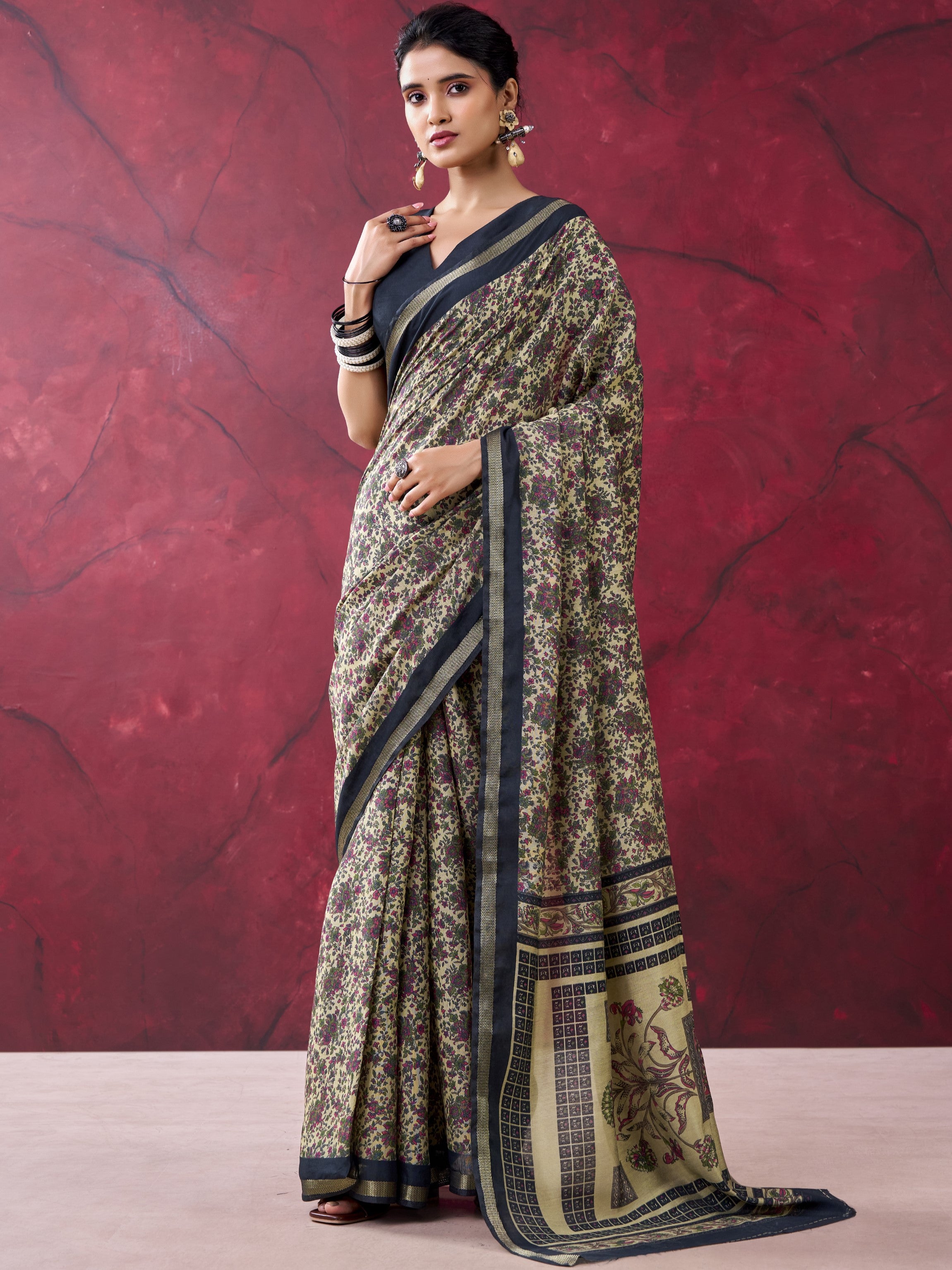 Chanderi Printed Zari Weaving Saree