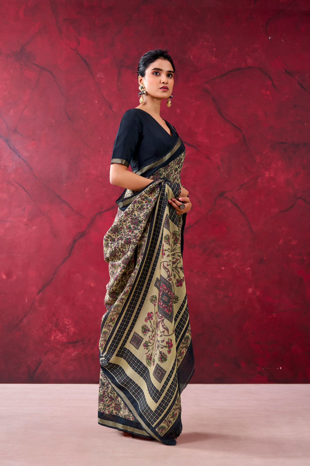 Chanderi Printed Zari Weaving Saree
