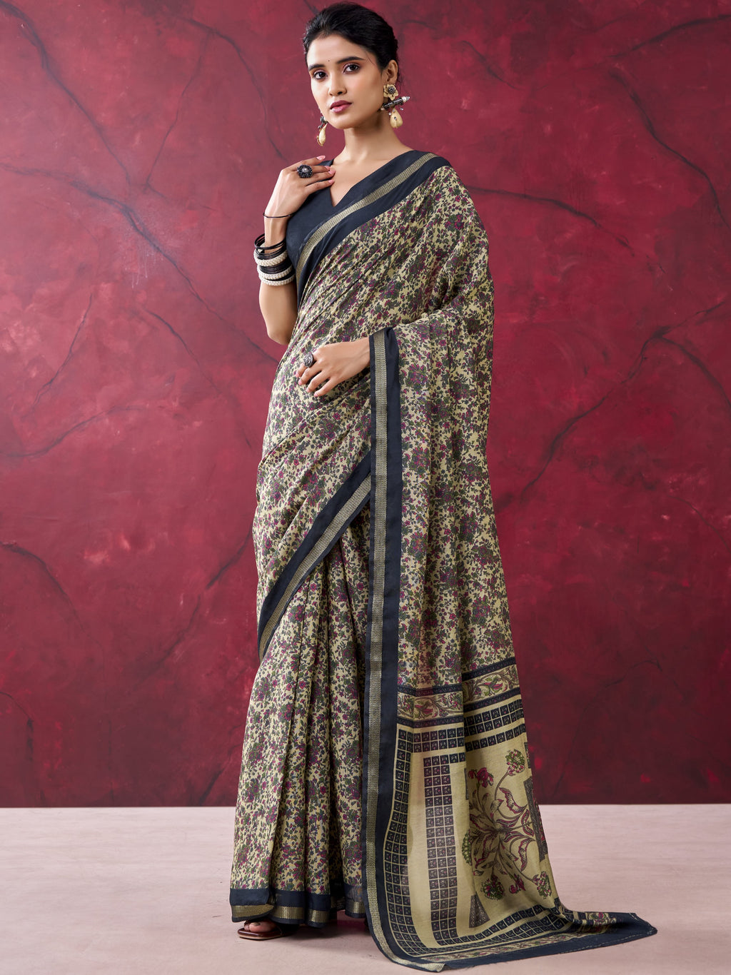 Chanderi Printed Zari Weaving Saree
