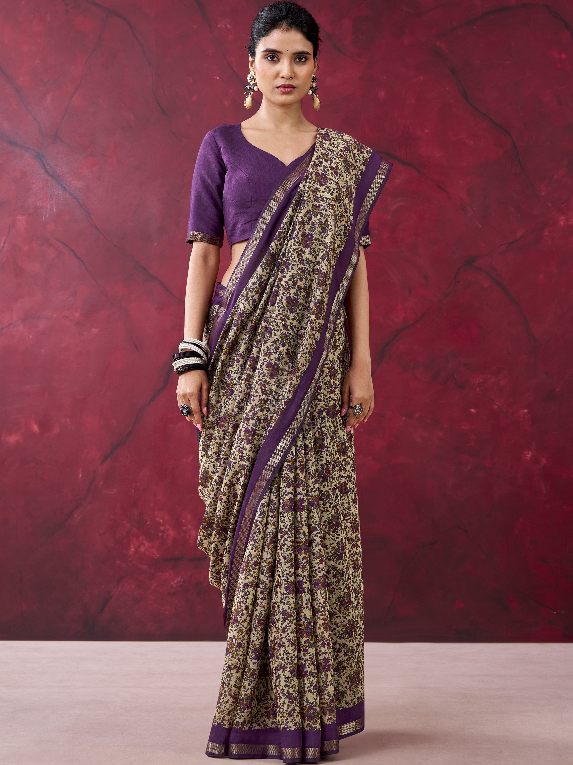 Chanderi Printed Zari Weaving Saree