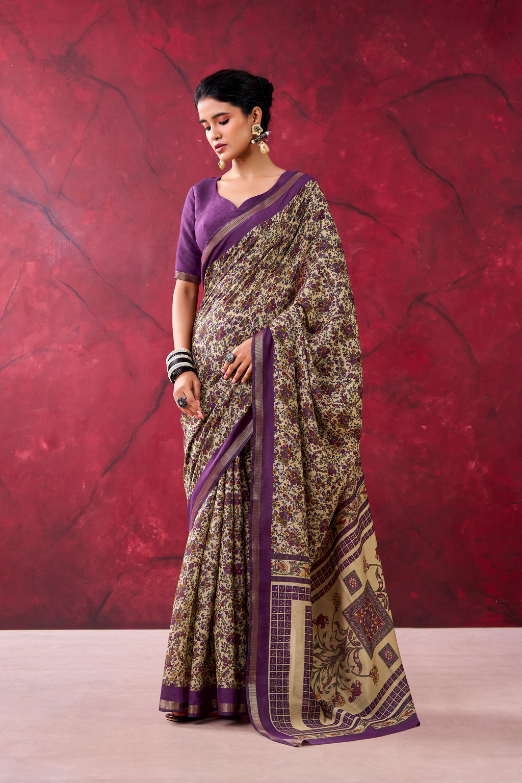 Chanderi Printed Zari Weaving Saree