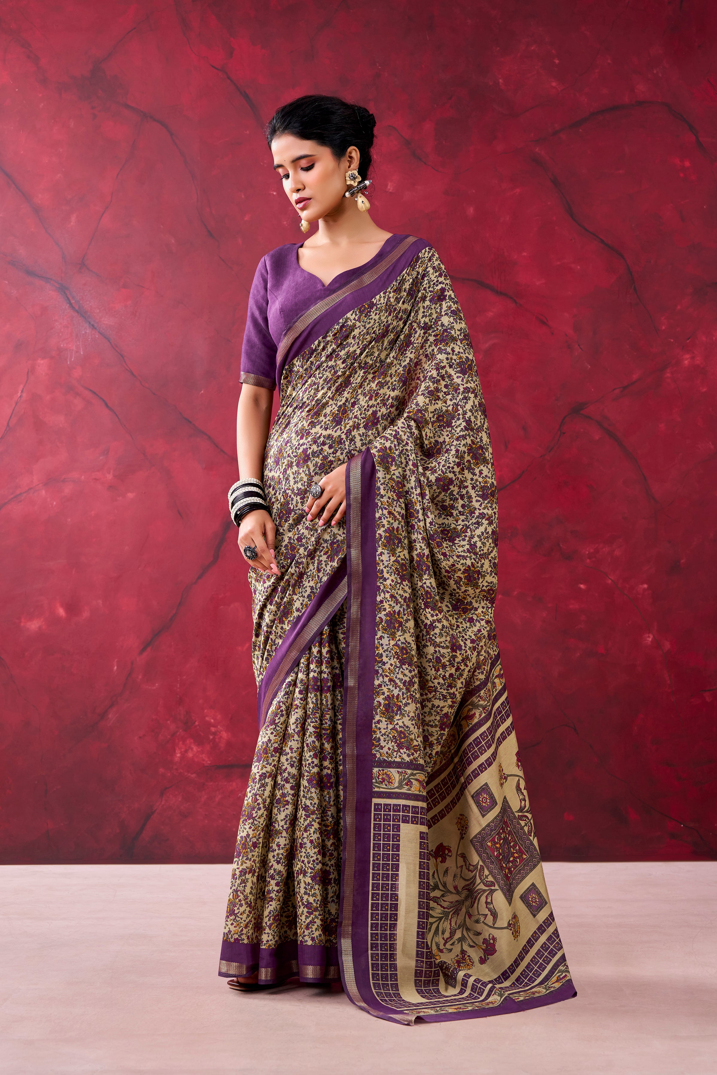 Chanderi Printed Zari Weaving Saree
