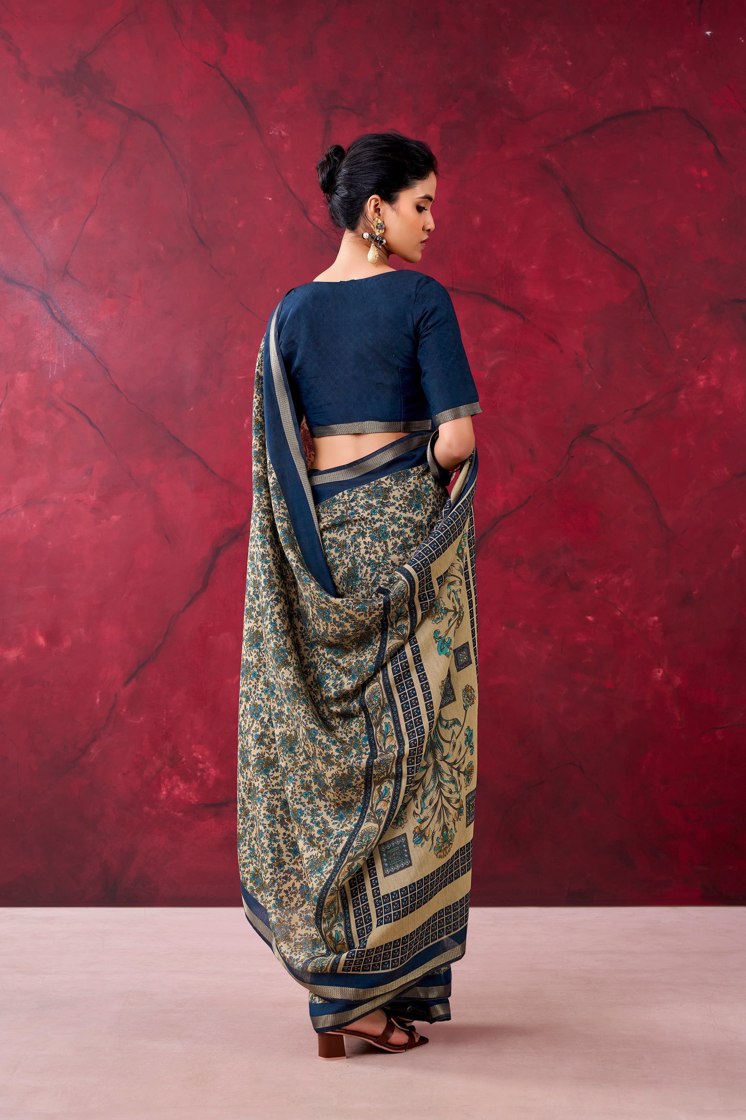 Chanderi Printed Zari Weaving Saree