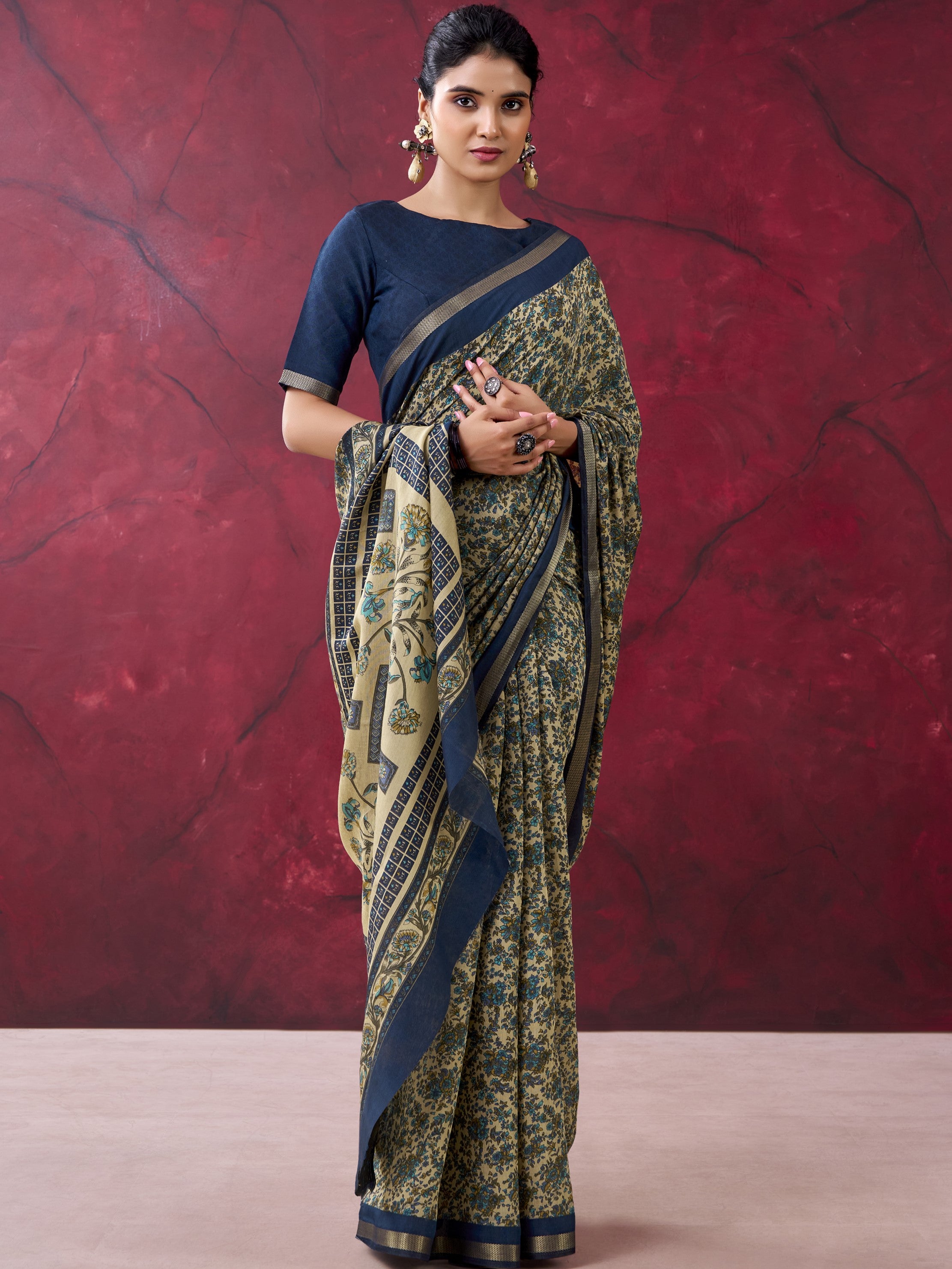 Chanderi Printed Zari Weaving Saree