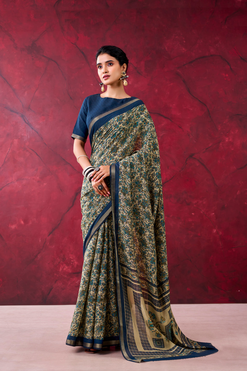 Chanderi Printed Zari Weaving Saree