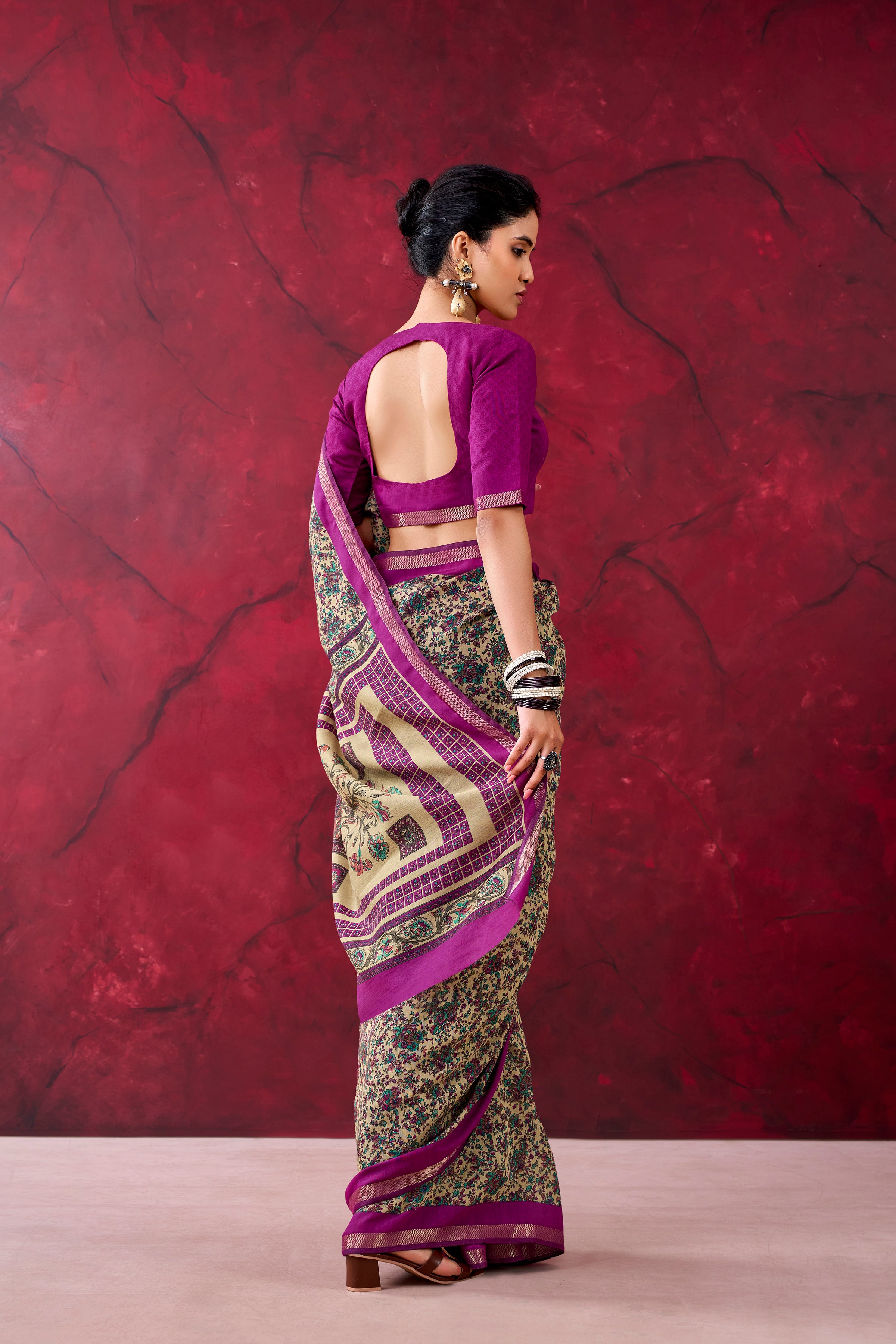 Chanderi Printed Zari Weaving Saree