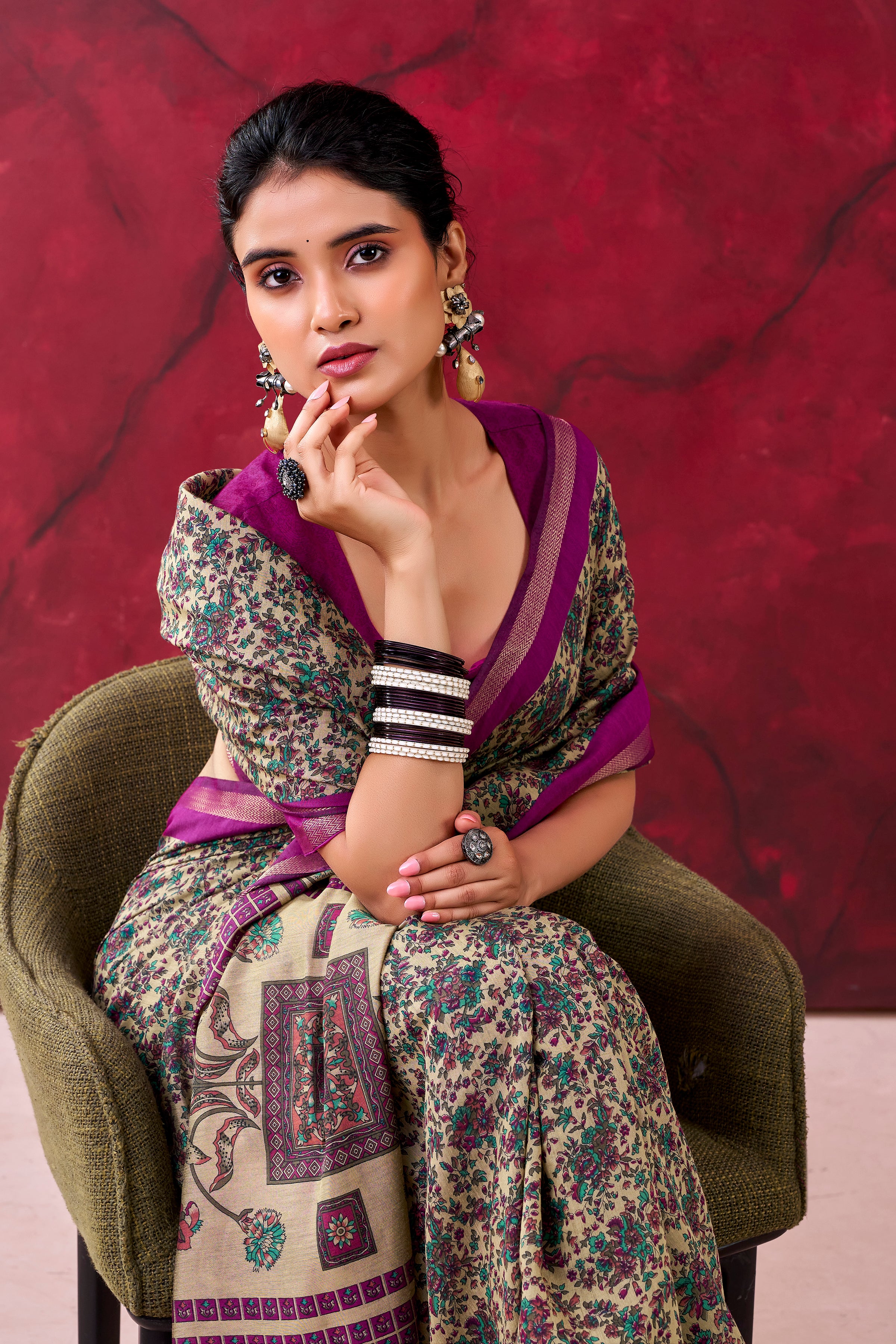 Chanderi Printed Zari Weaving Saree