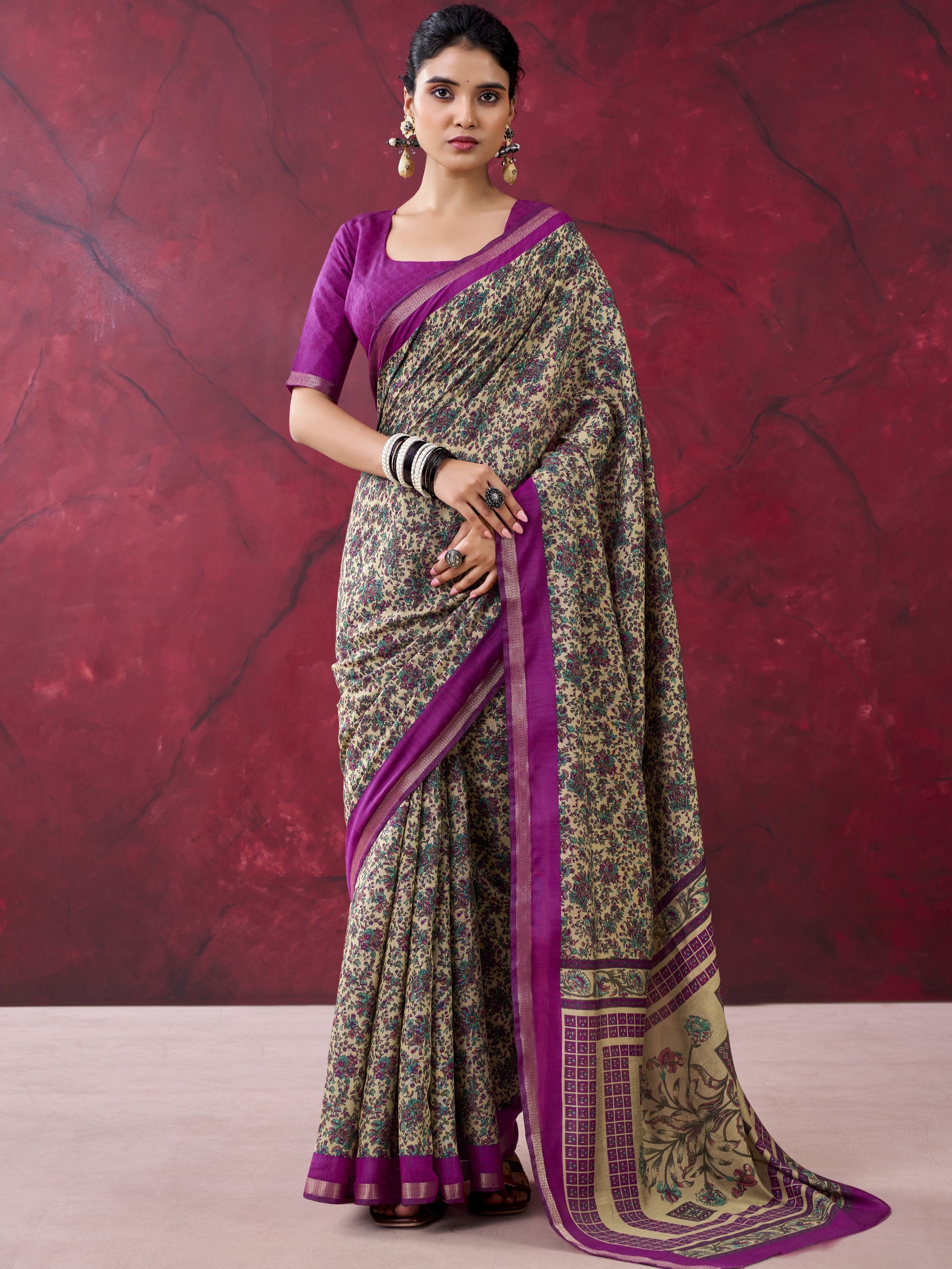 Chanderi Printed Zari Weaving Saree