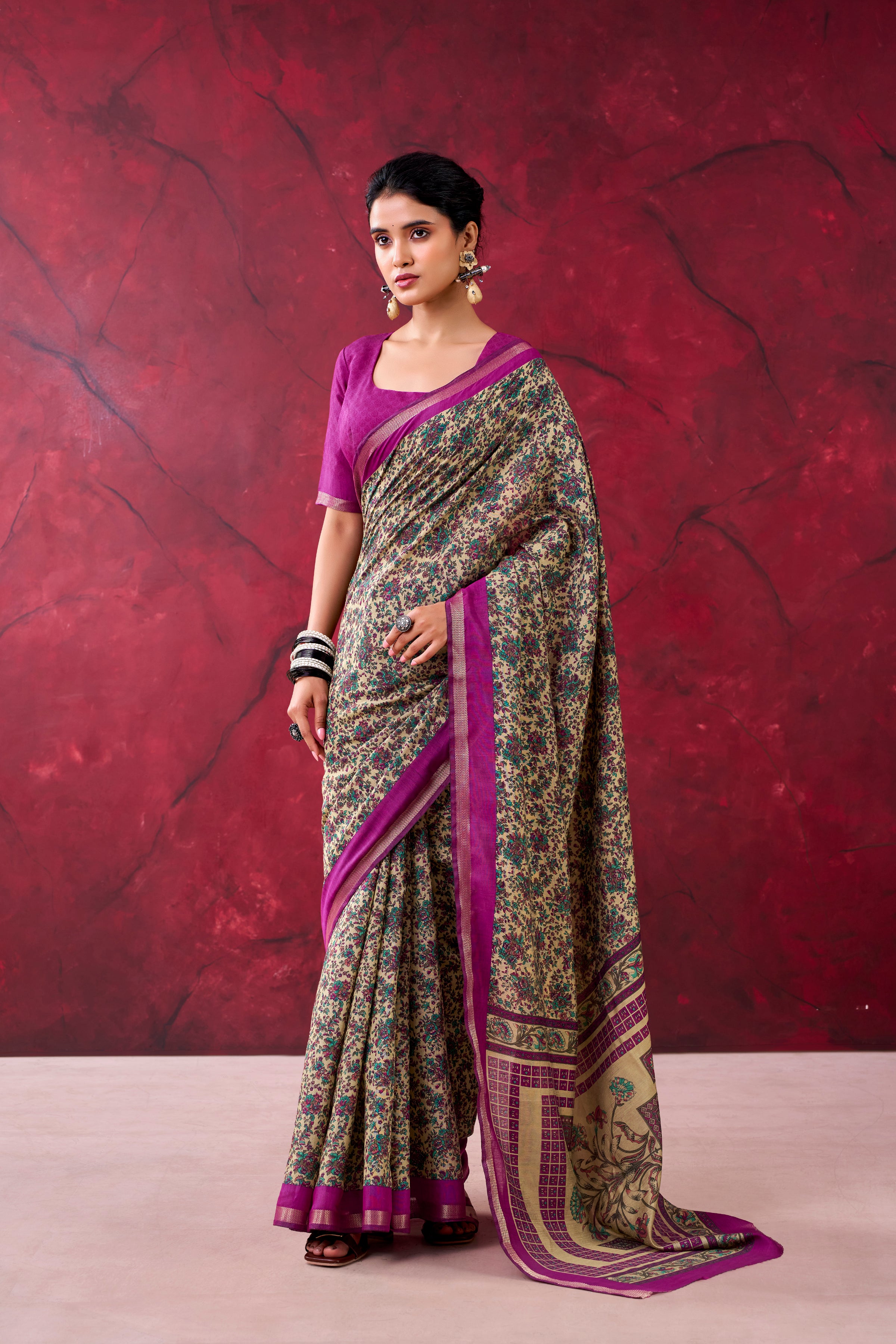 Chanderi Printed Zari Weaving Saree