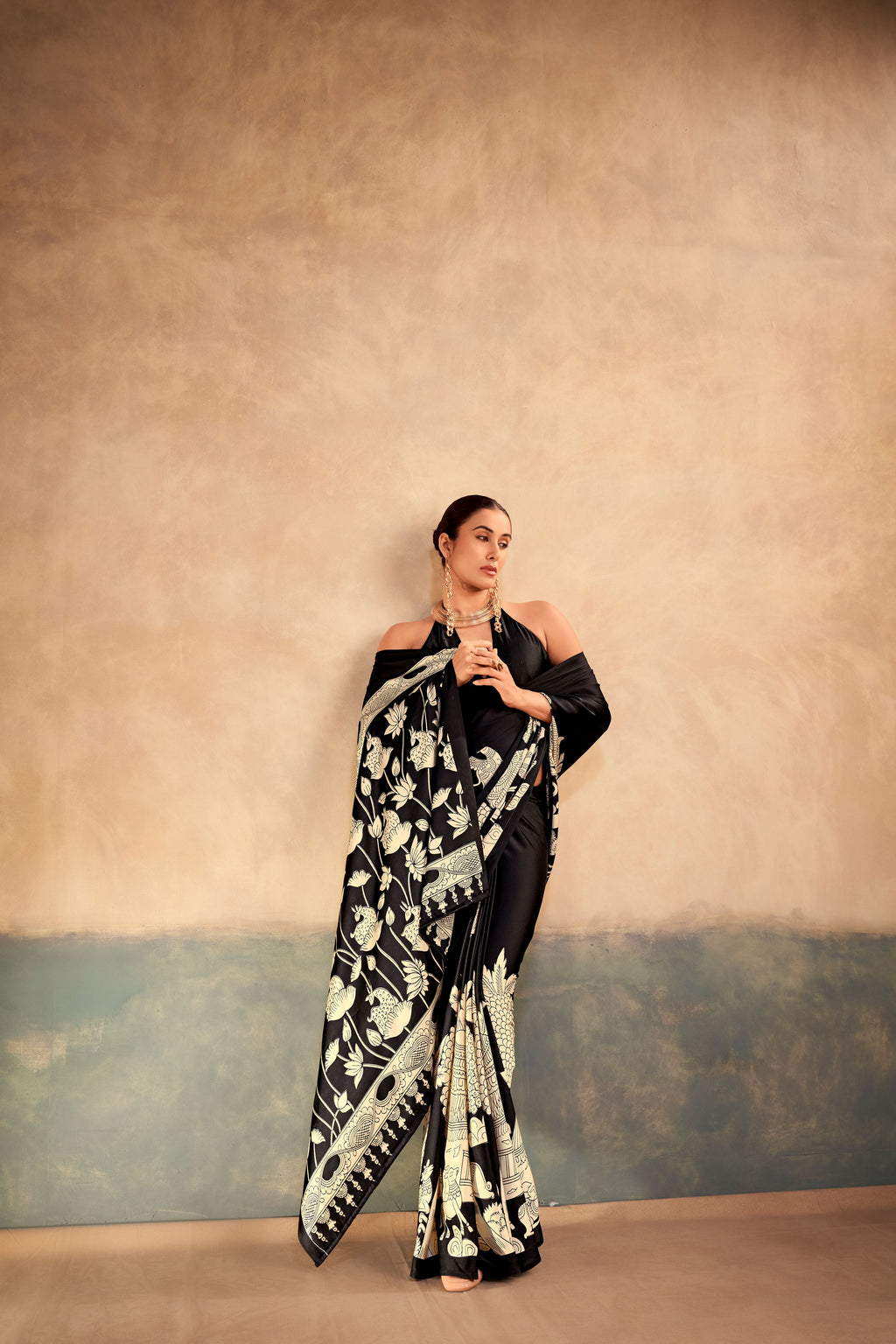 Satin Silk Kalamkari Printed Saree