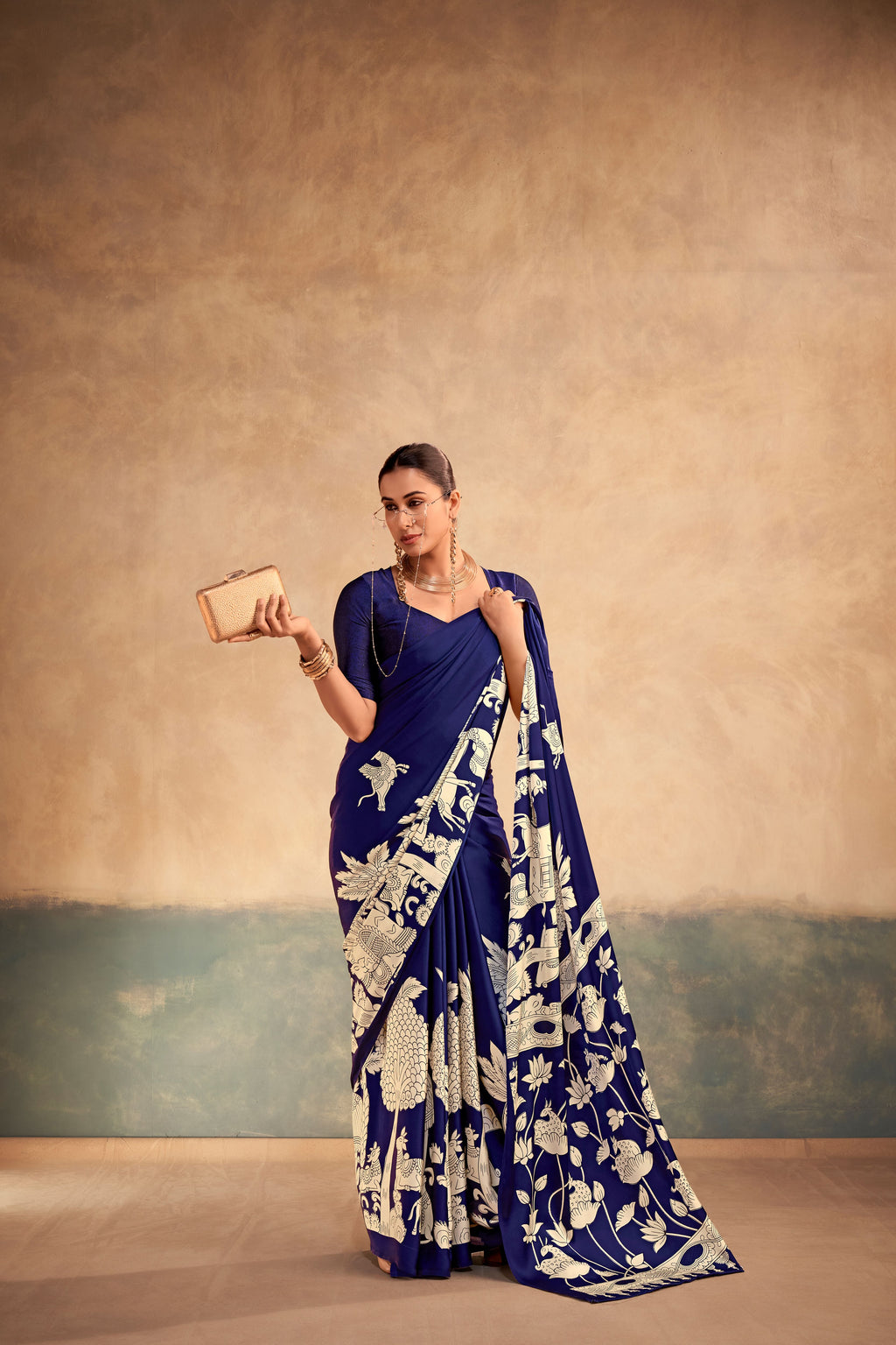 Satin Silk Kalamkari Printed Saree