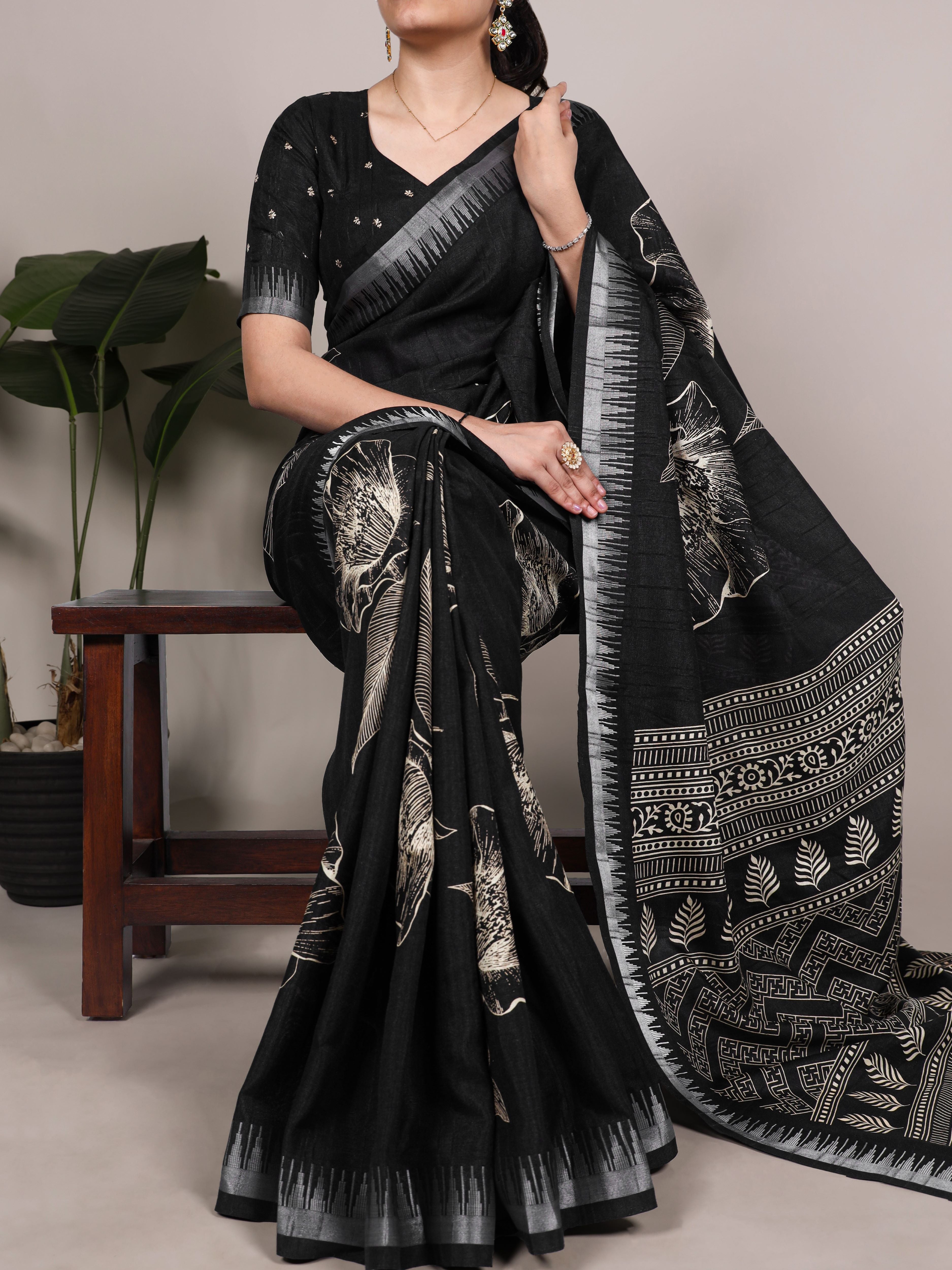 Slub Silk Floral Printed Saree