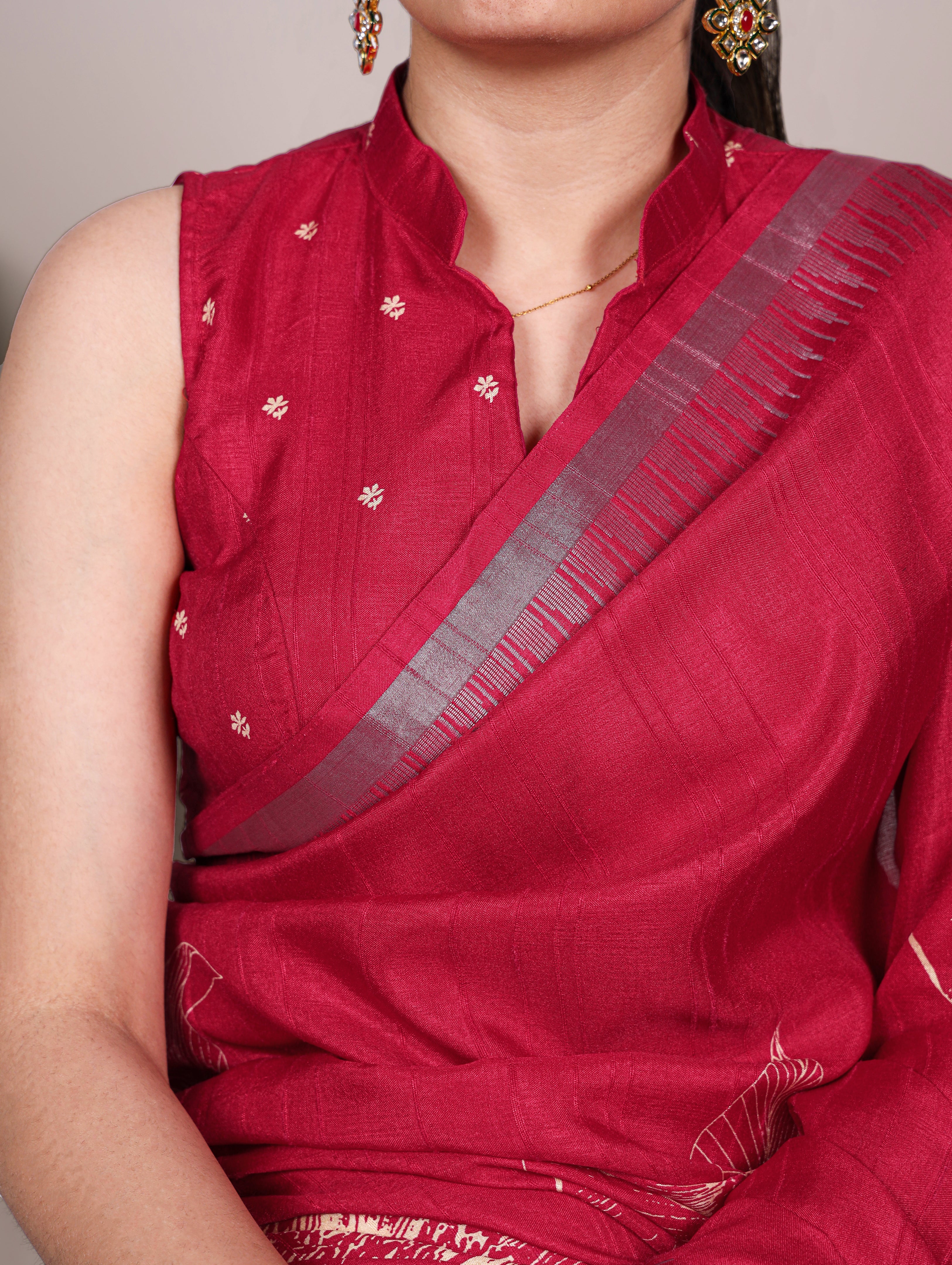 Slub Silk Floral Printed Saree