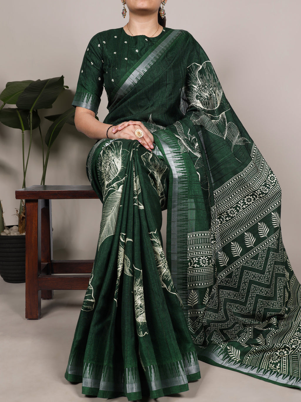 Slub Silk Floral Printed Saree