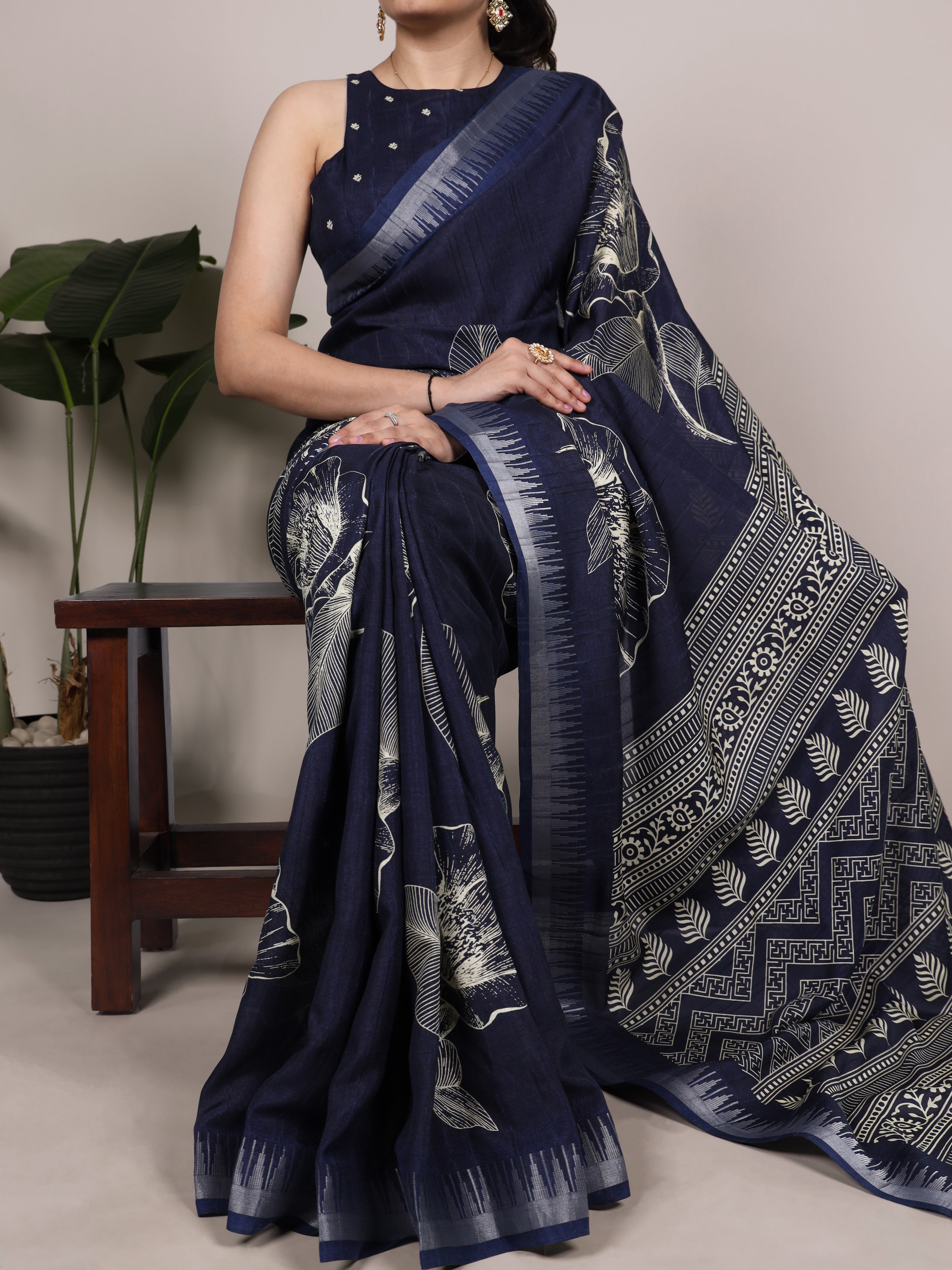 Slub Silk Floral Printed Saree