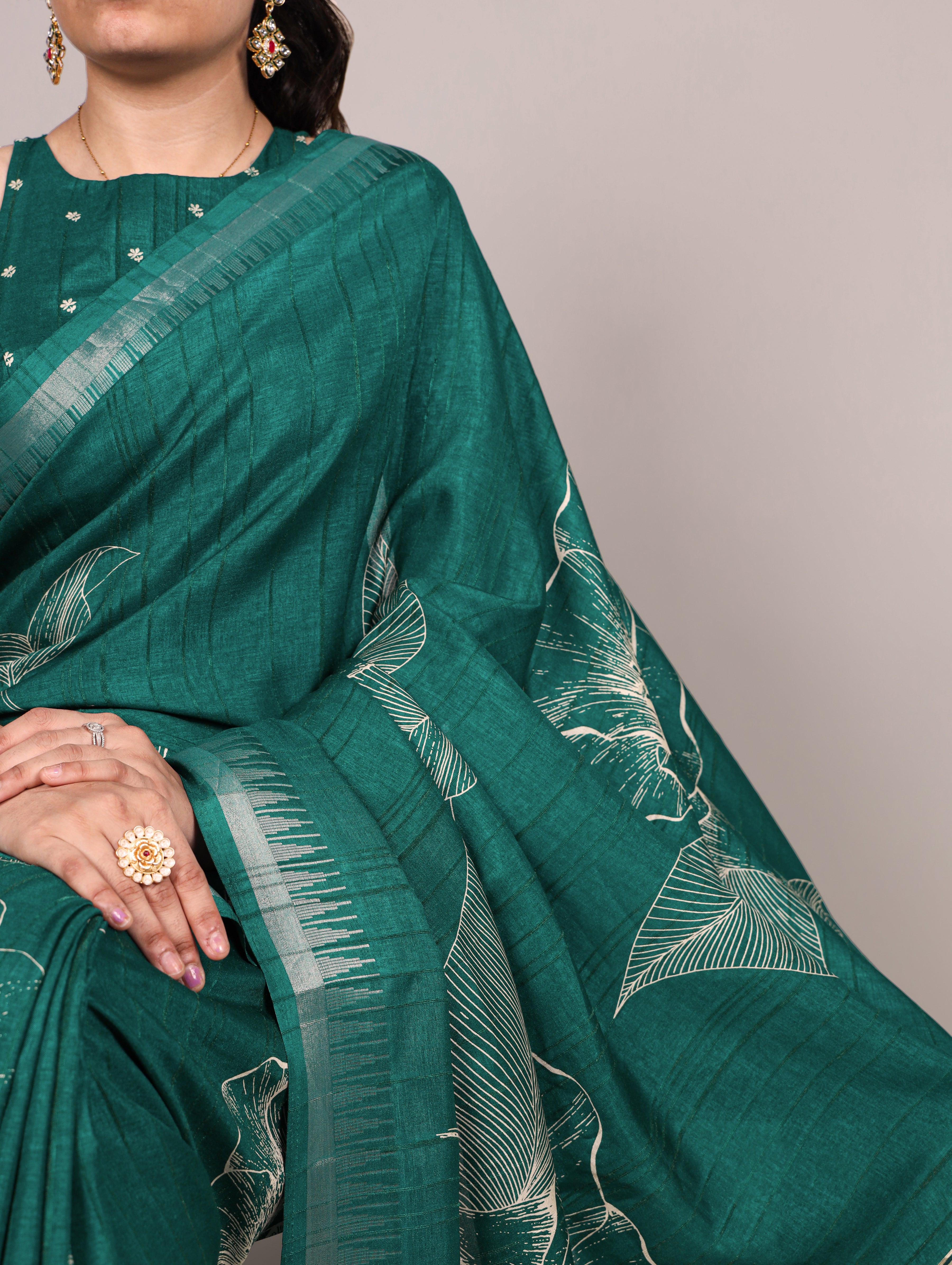 Slub Silk Floral Printed Saree