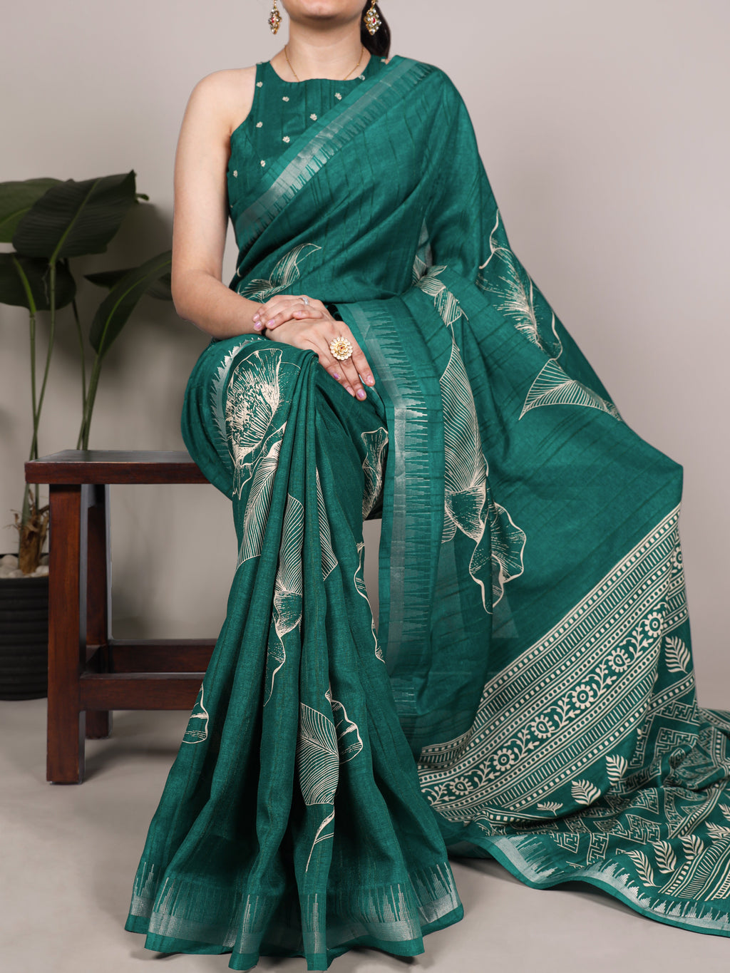 Slub Silk Floral Printed Saree