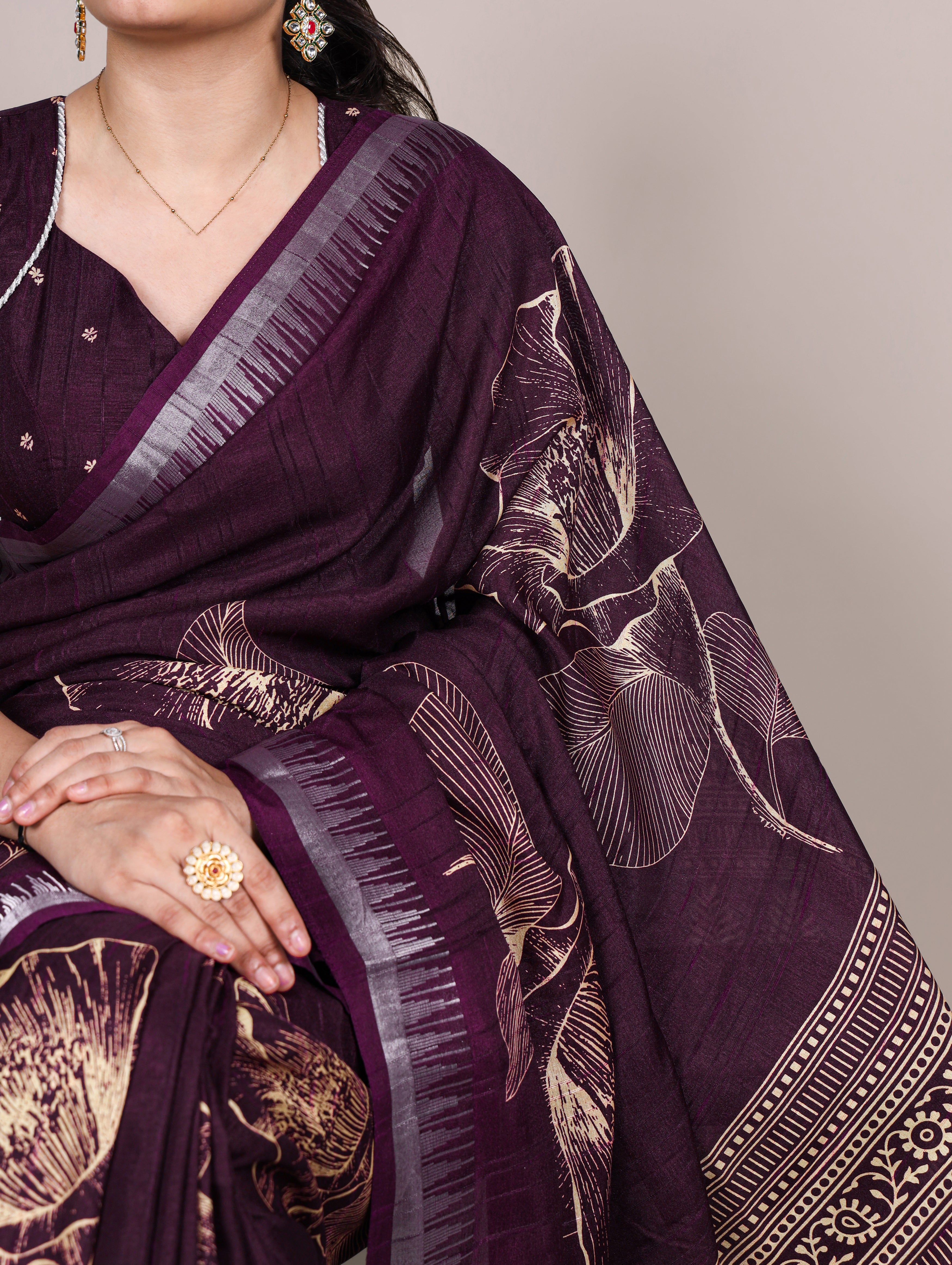 Slub Silk Floral Printed Saree