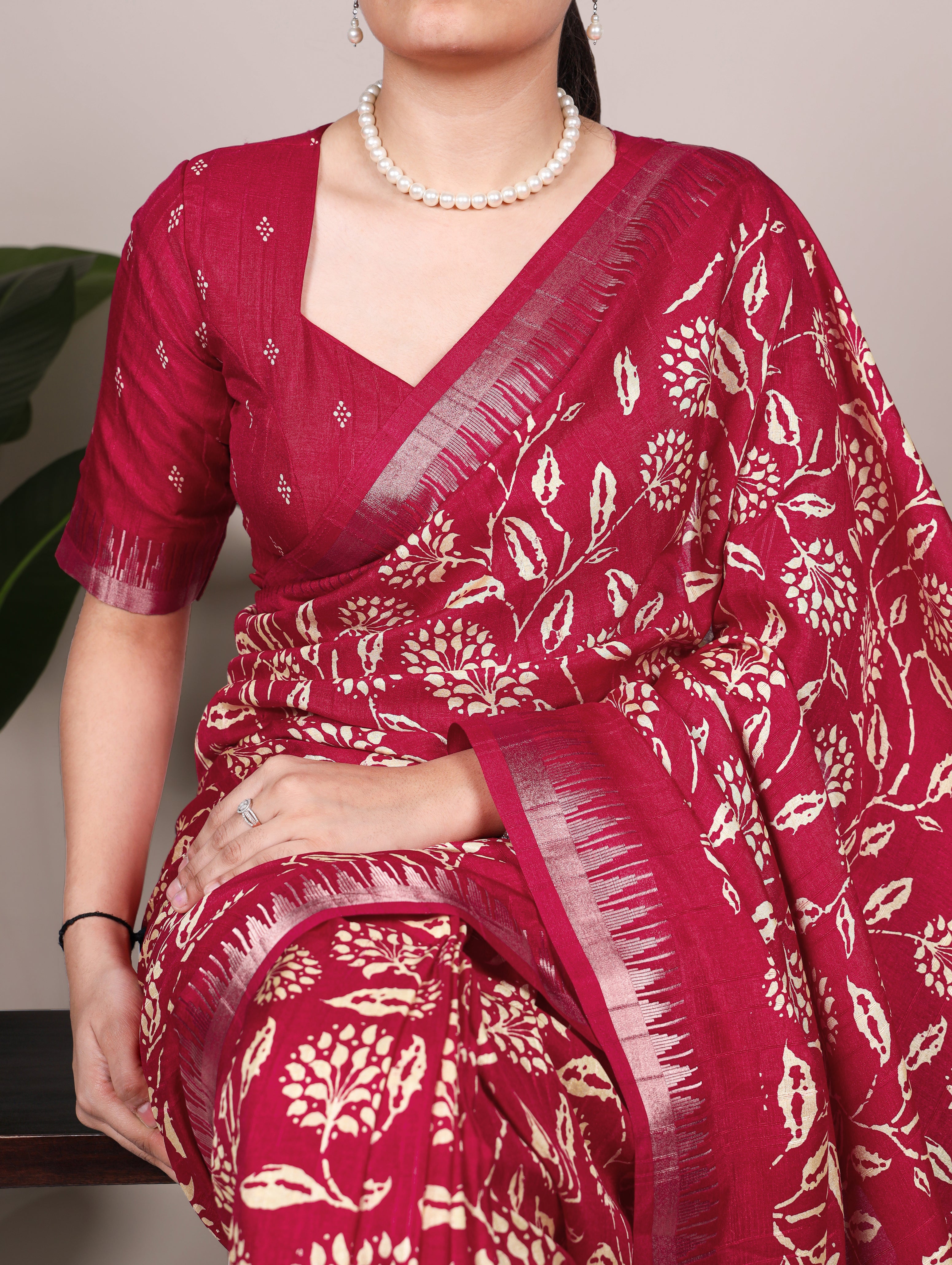 Slub Silk Floral Printed Saree