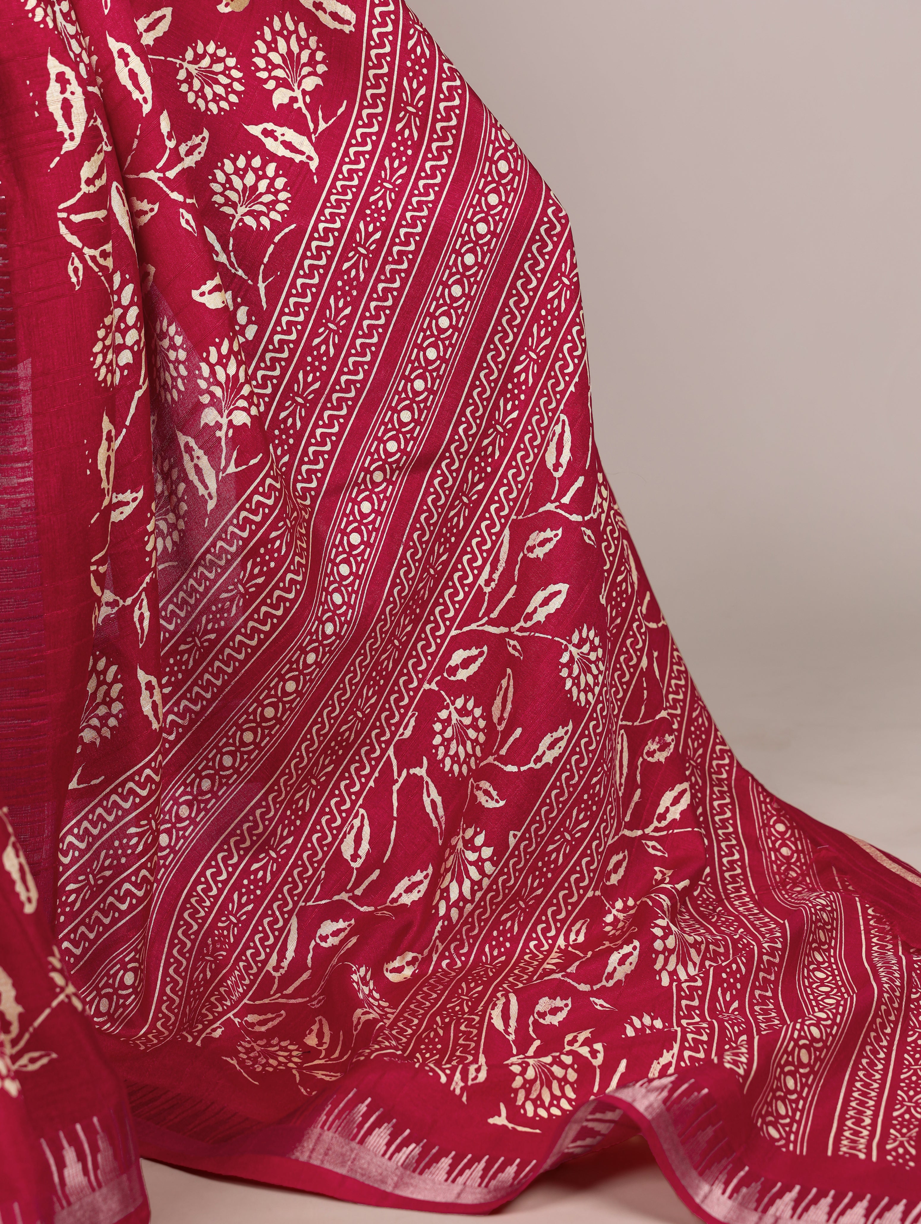 Slub Silk Floral Printed Saree