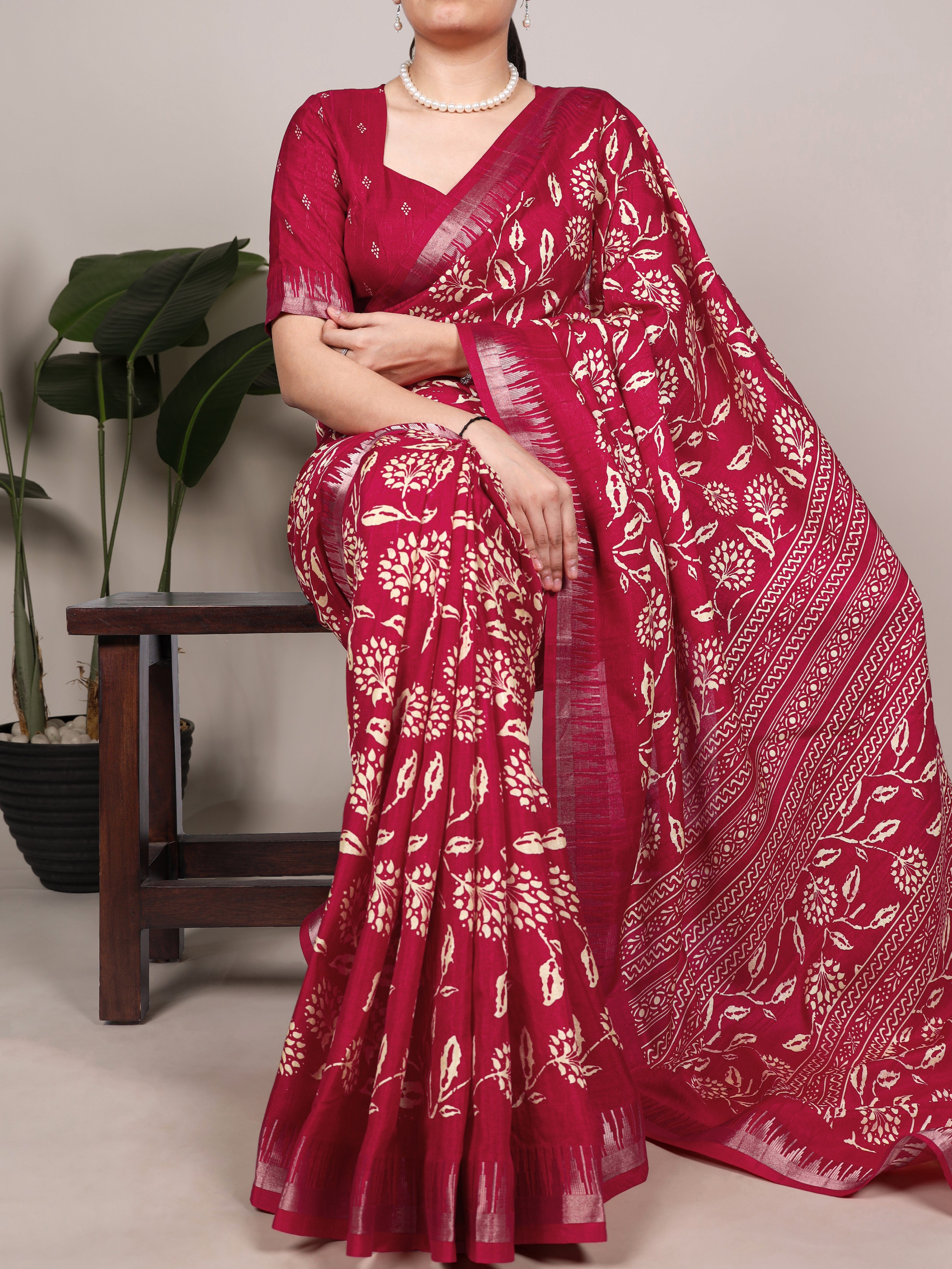 Slub Silk Floral Printed Saree
