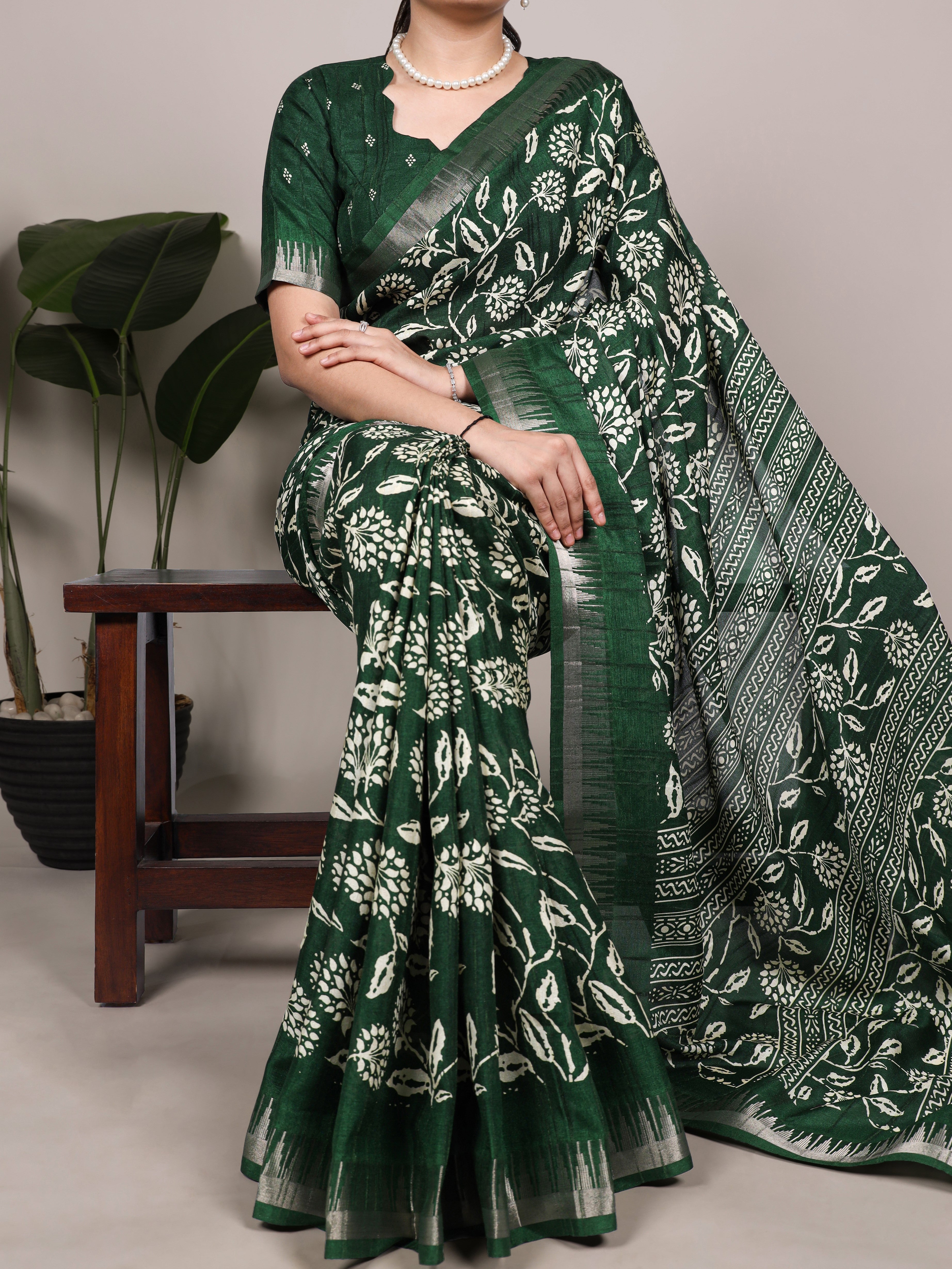Slub Silk Floral Printed Saree