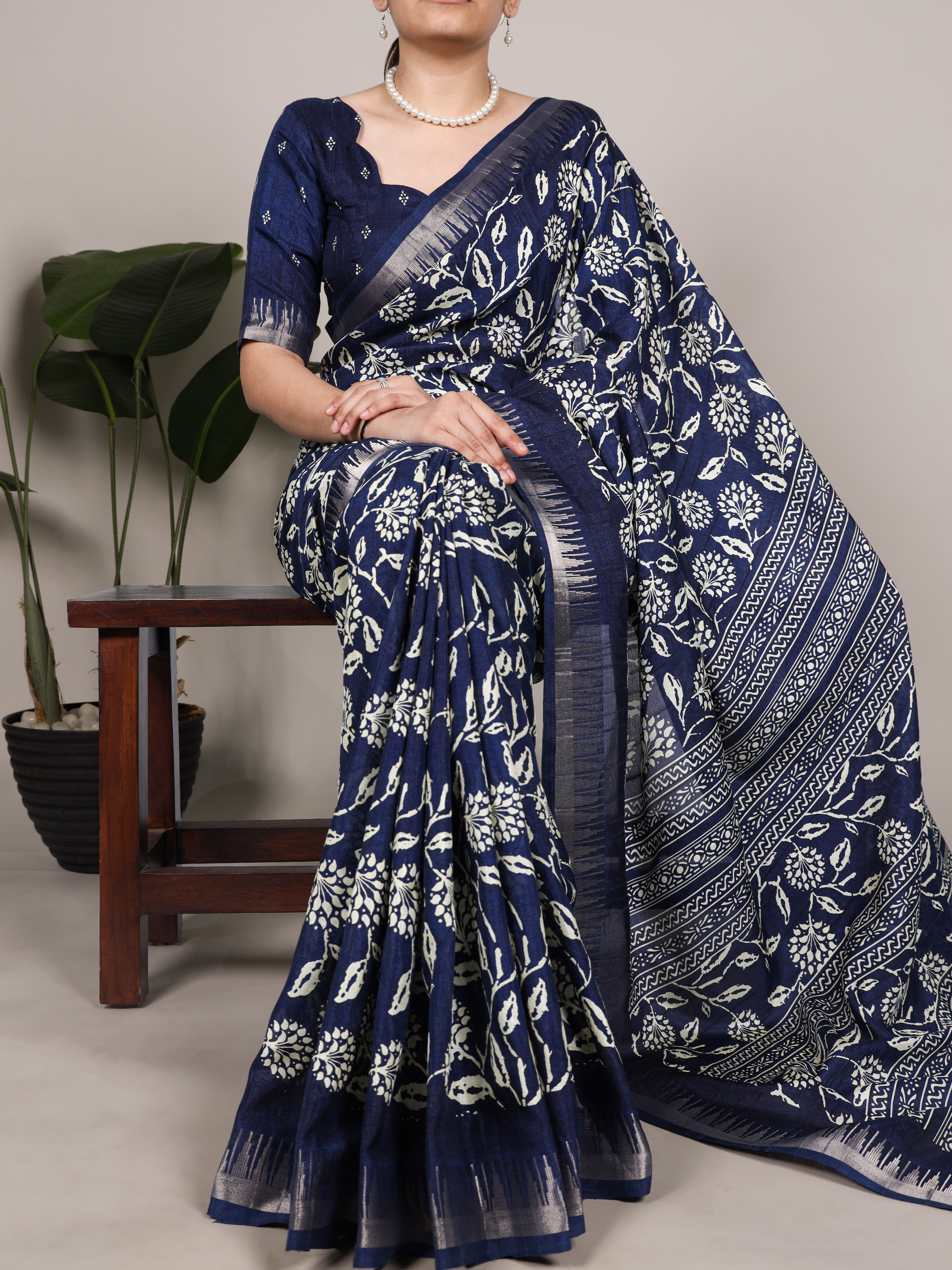 Slub Silk Floral Printed Saree