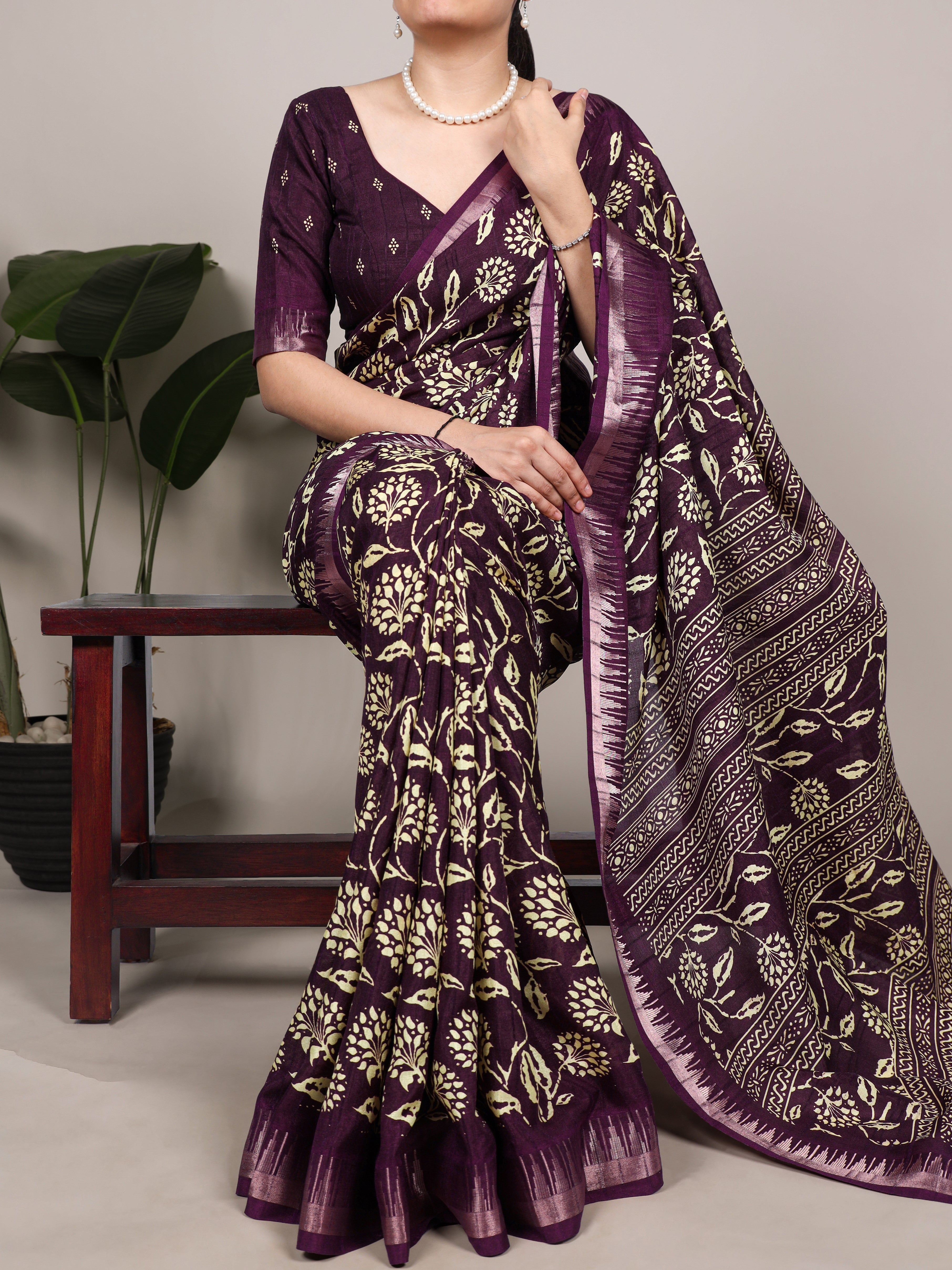 Slub Silk Floral Printed Saree