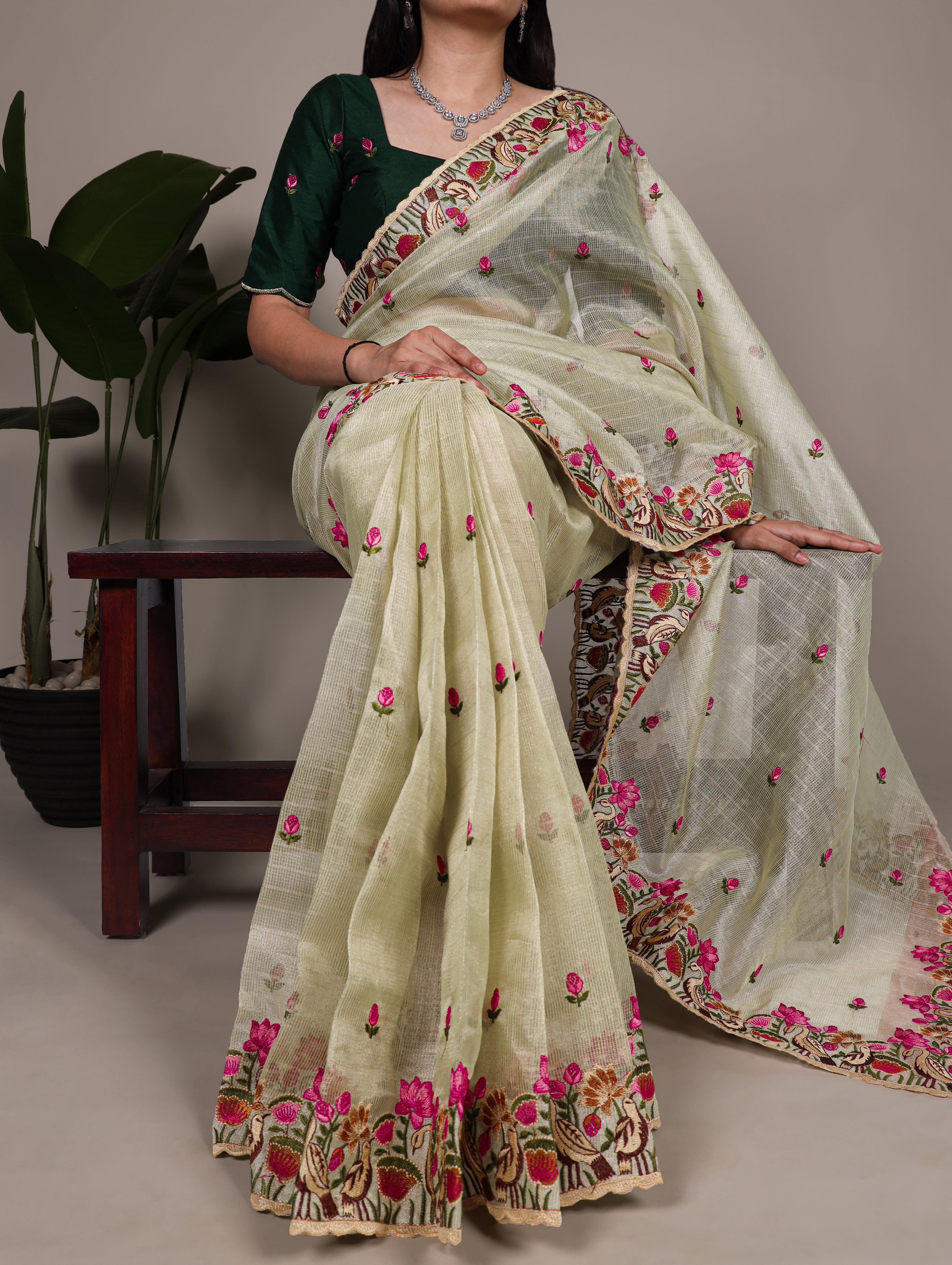 Zari Kota Tissue Saree For Women