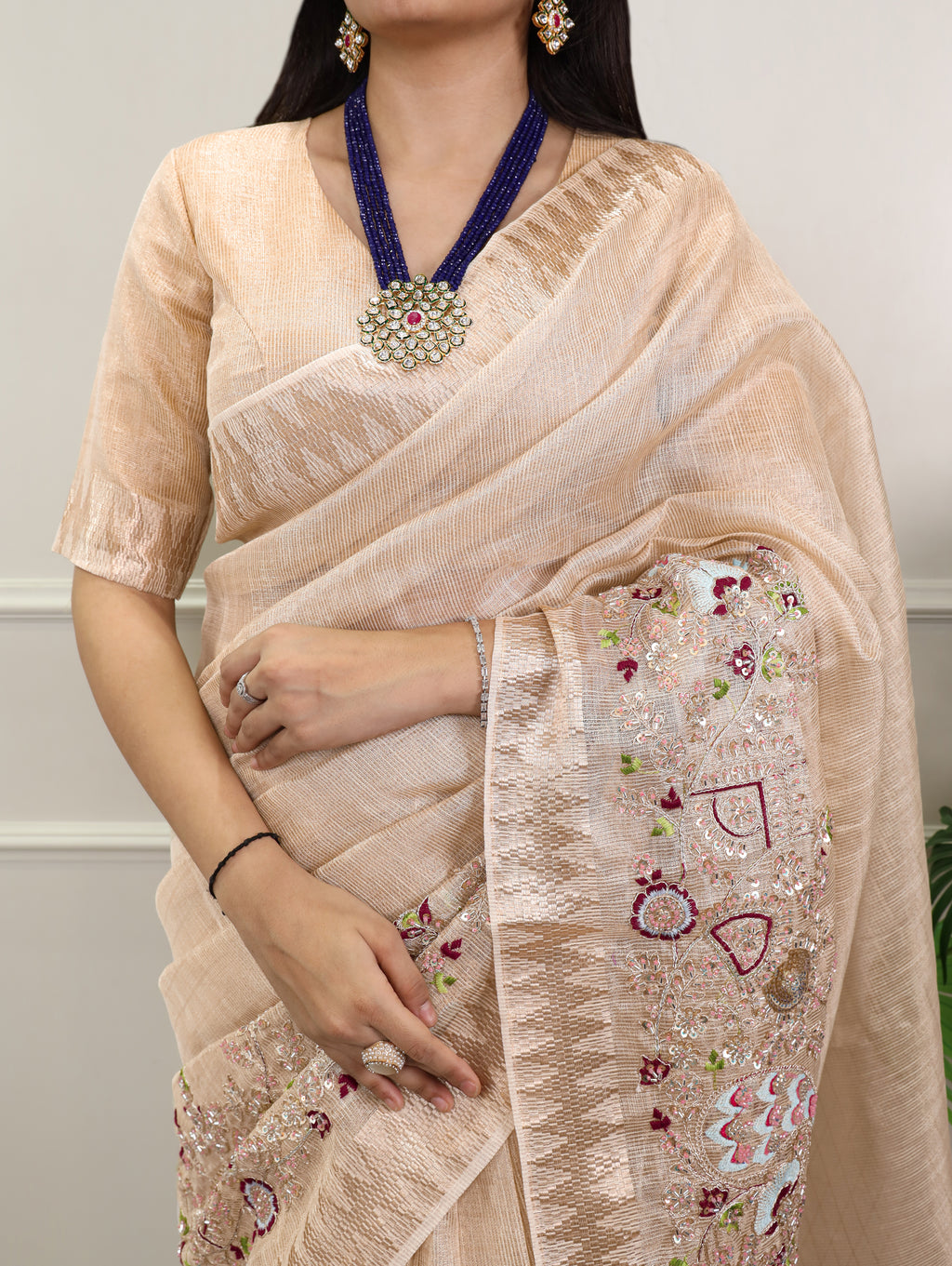 Zari Kota Embroidered Saree For Women