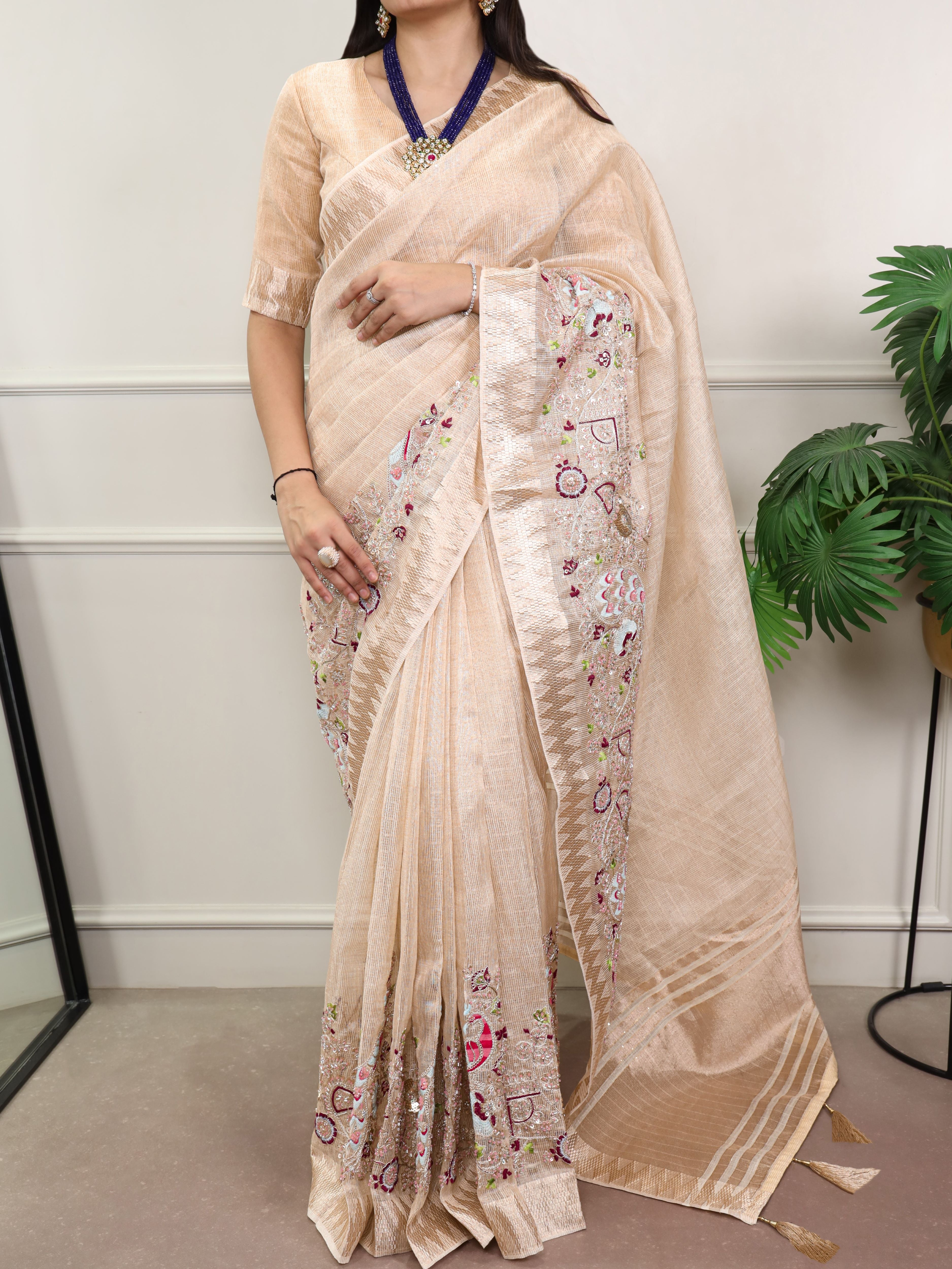 Zari Kota Embroidered Saree For Women