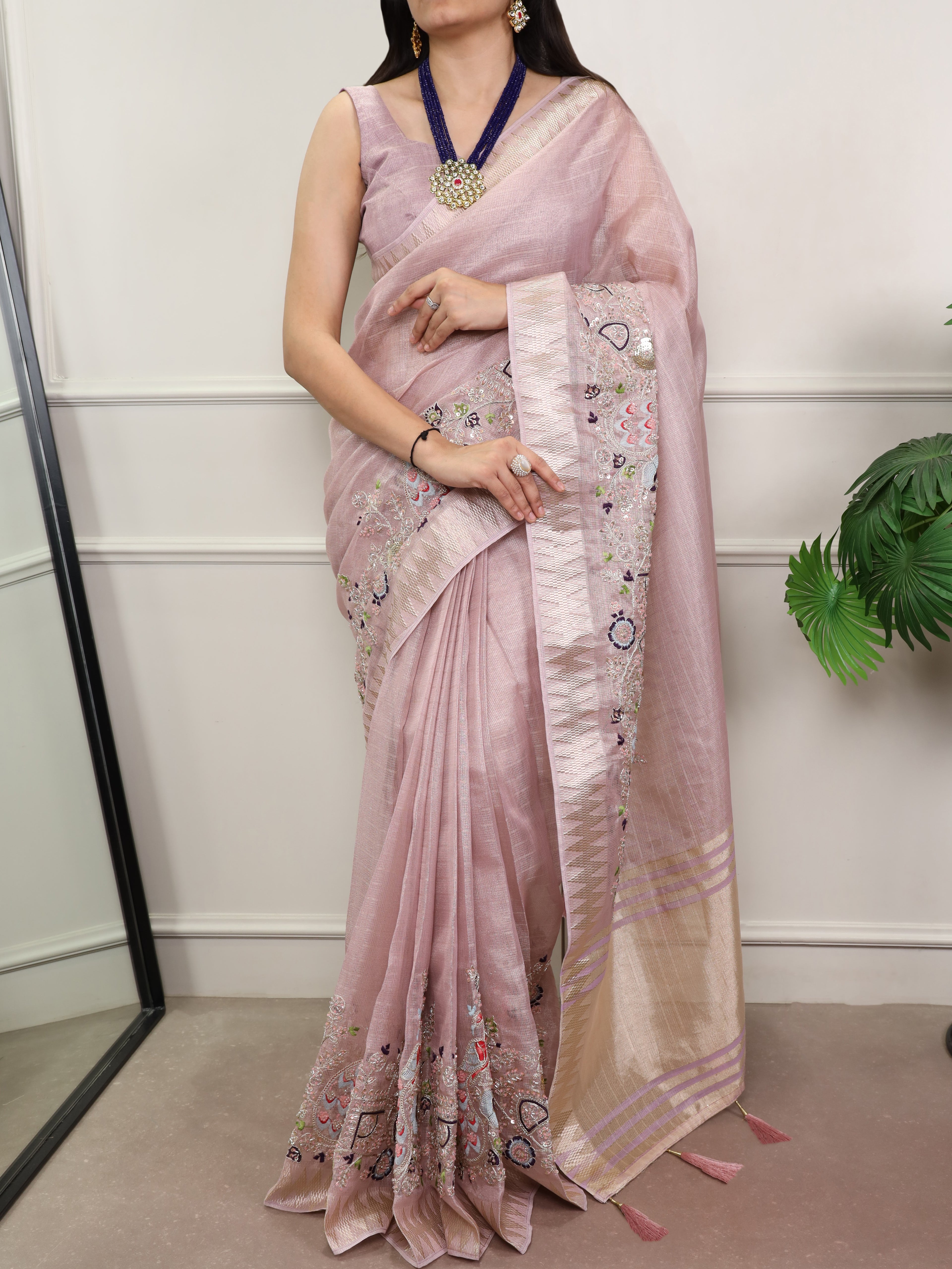 Zari Kota Embroidered Saree For Women