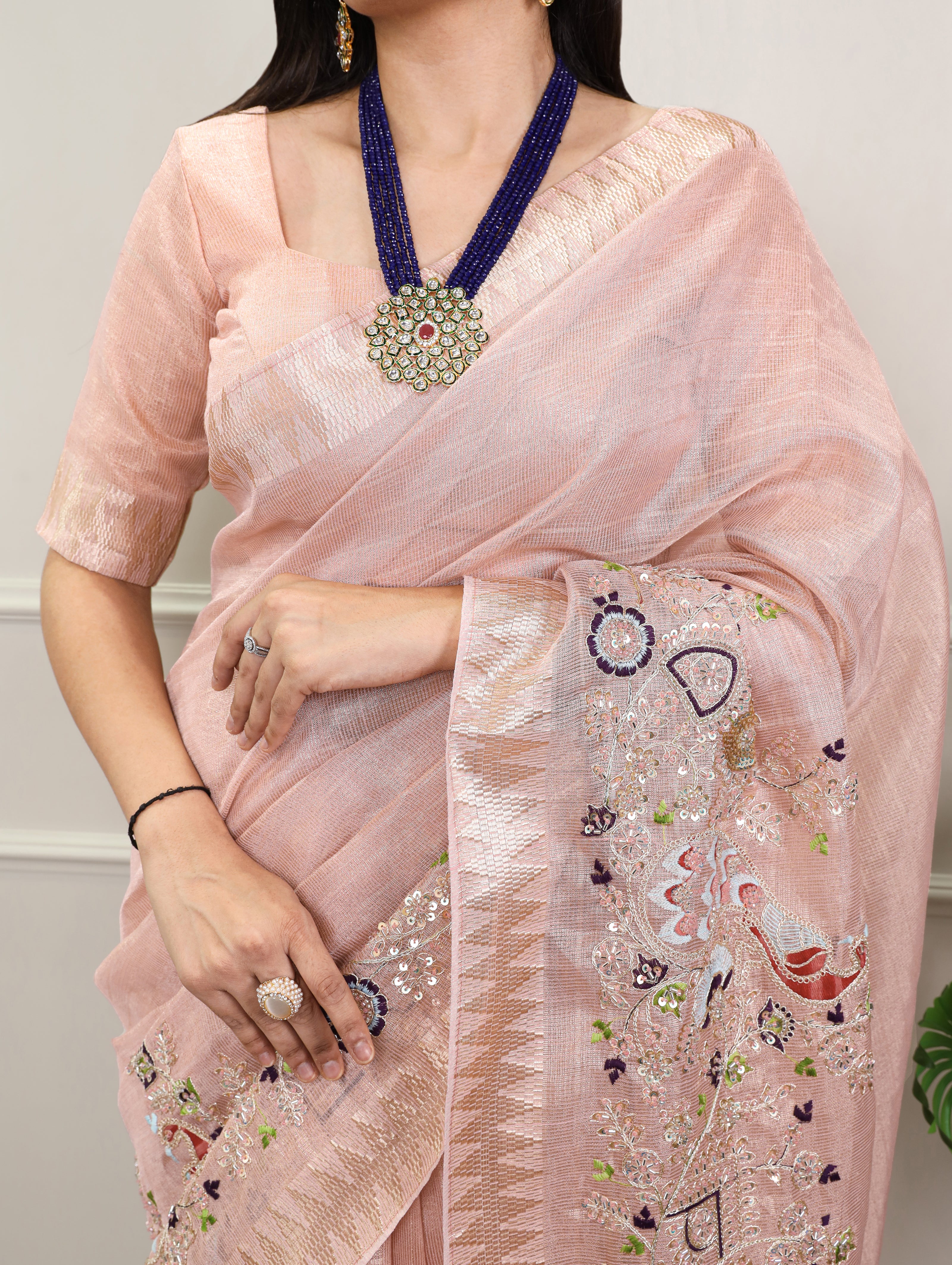 Zari Kota Embroidered Saree For Women