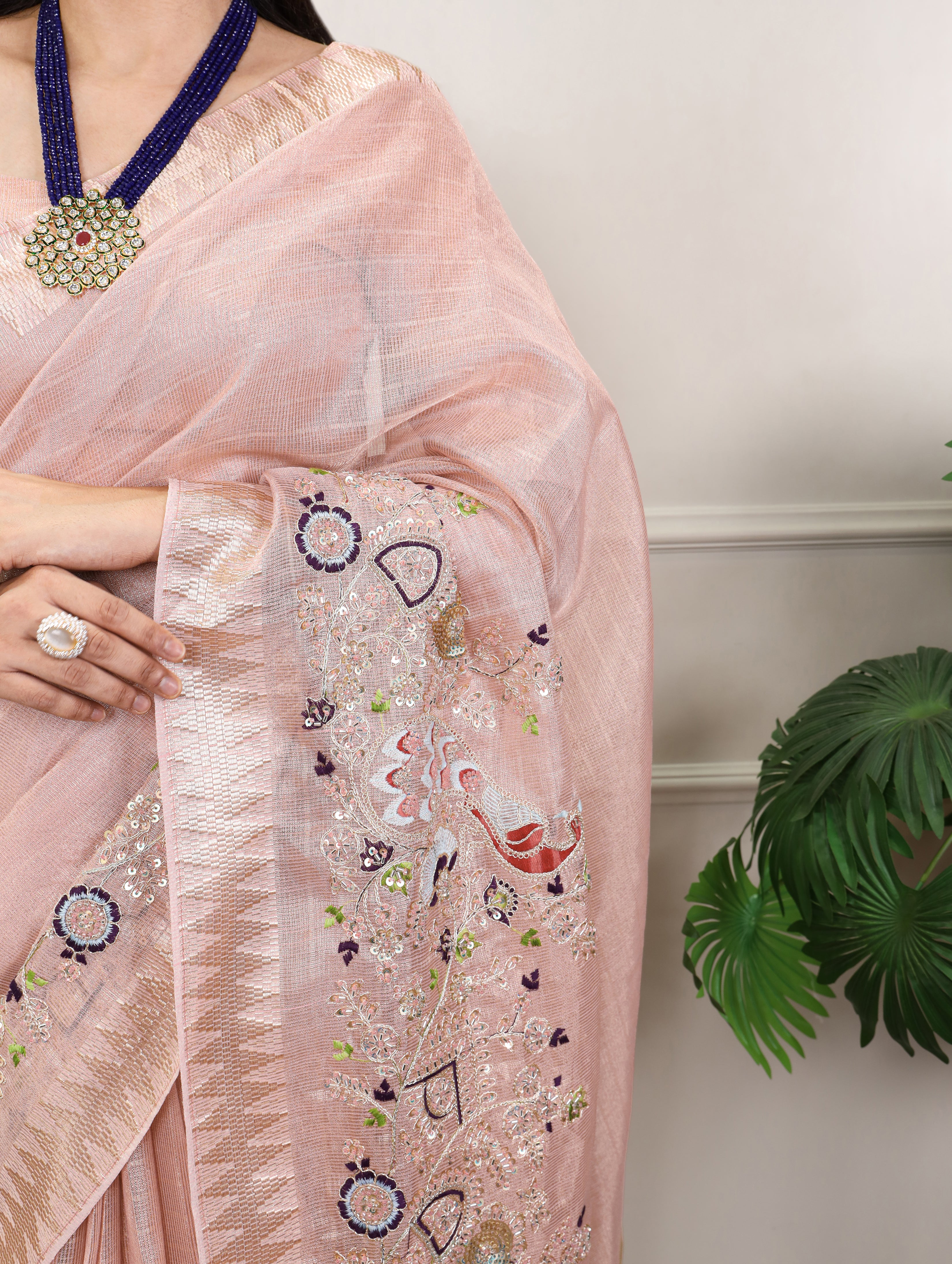 Zari Kota Embroidered Saree For Women
