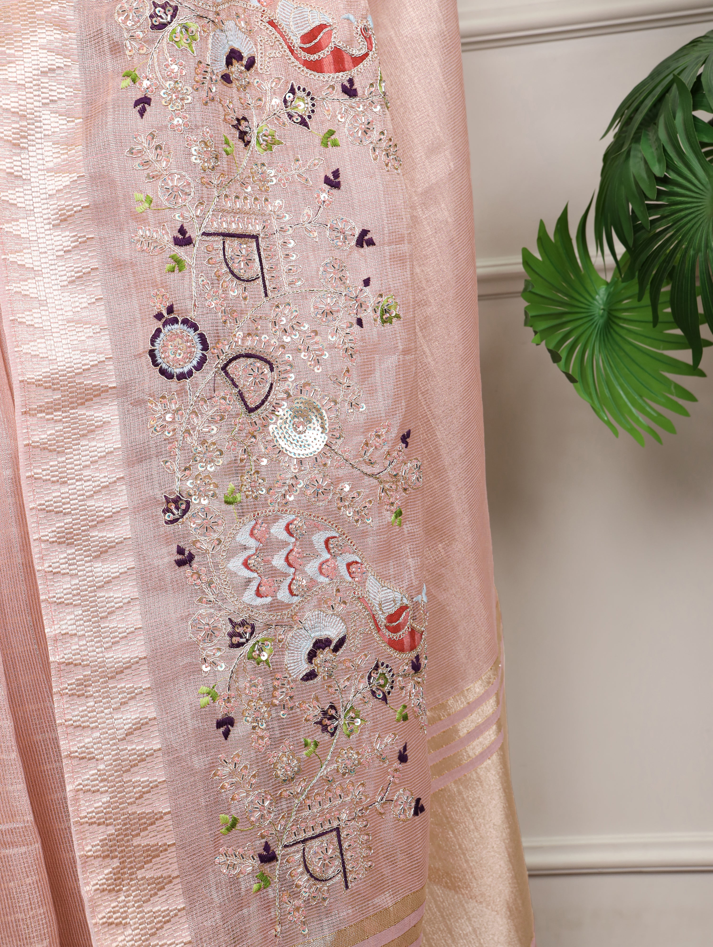 Zari Kota Embroidered Saree For Women