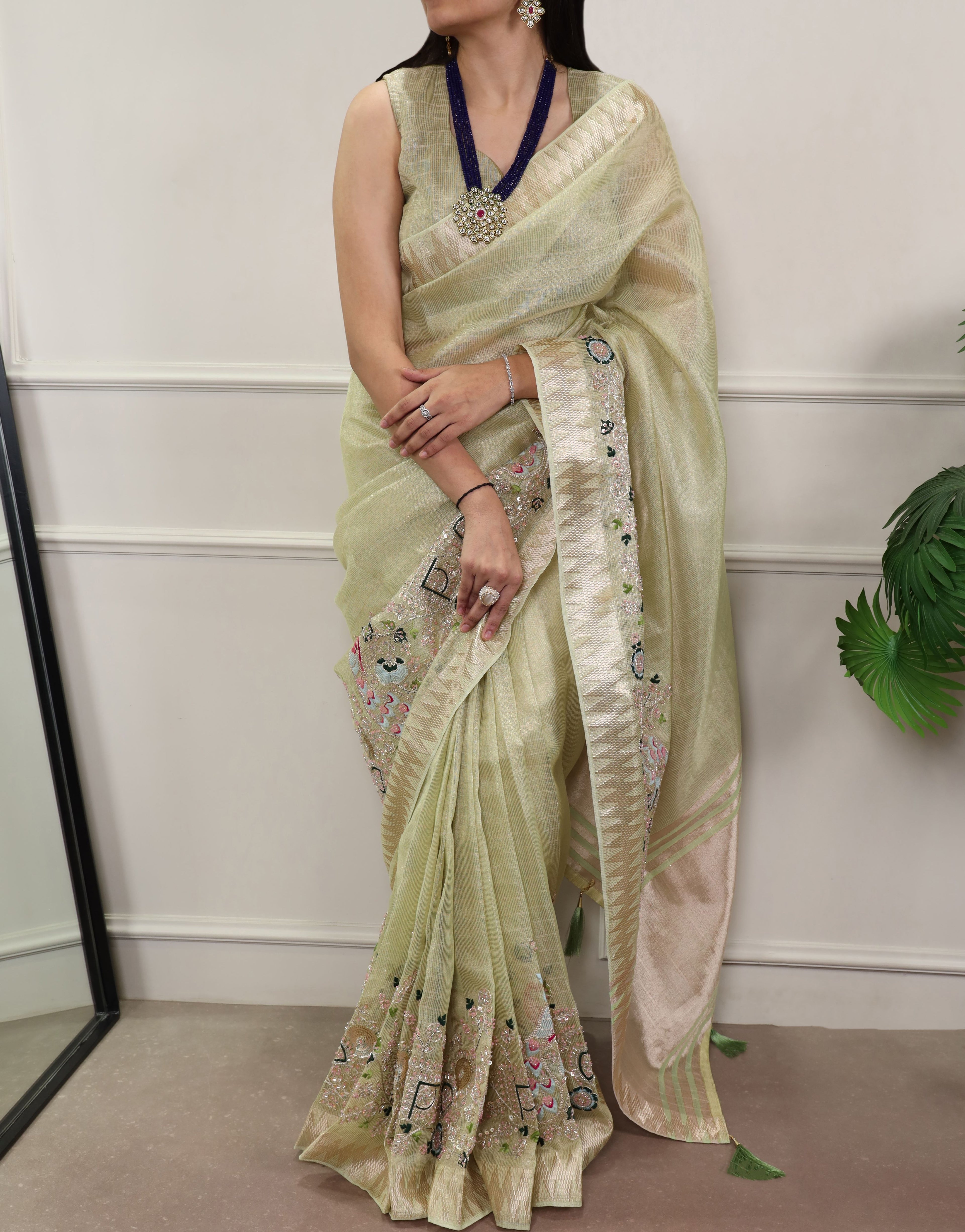 Zari Kota Embroidered Saree For Women