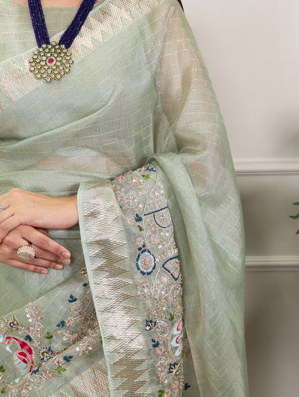 Zari Kota Tissue Embroidered Saree