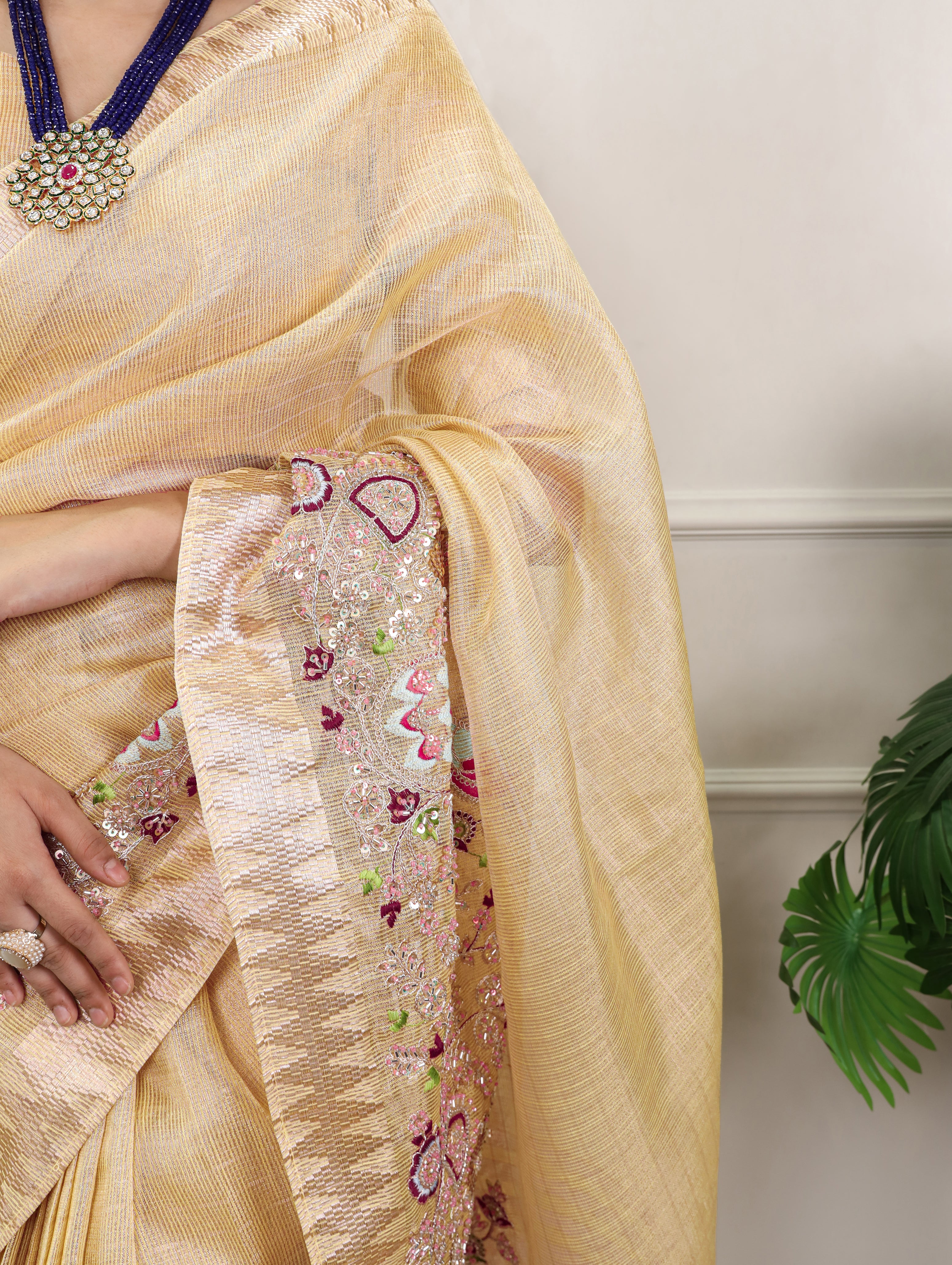 Zari Kota Embroidered Saree For Women