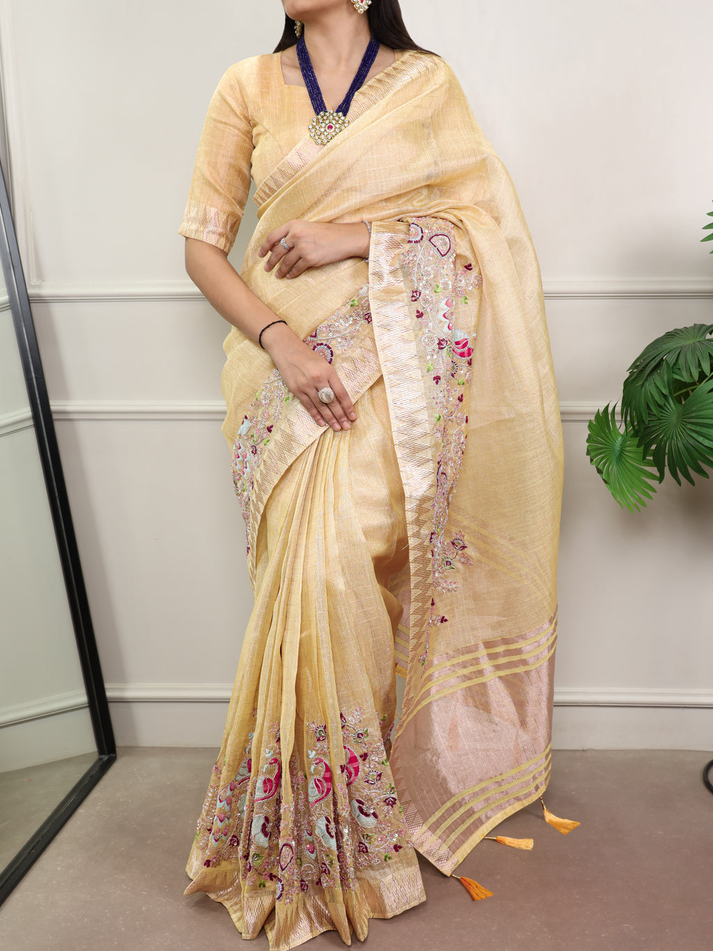 Zari Kota Embroidered Saree For Women
