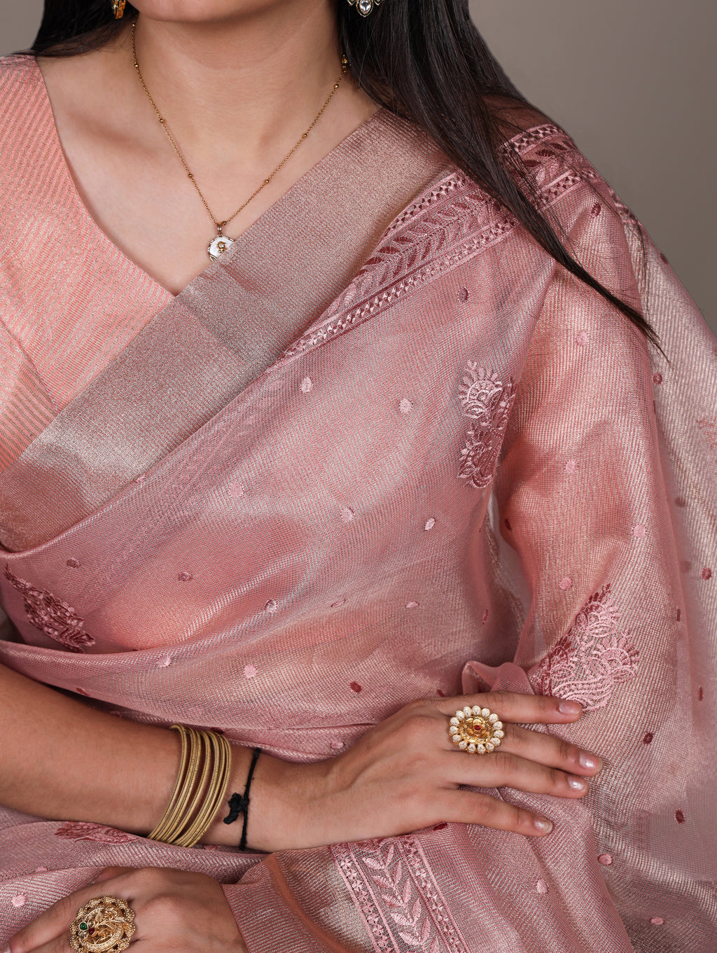 Poly Shimmer Embroidery Saree For Women