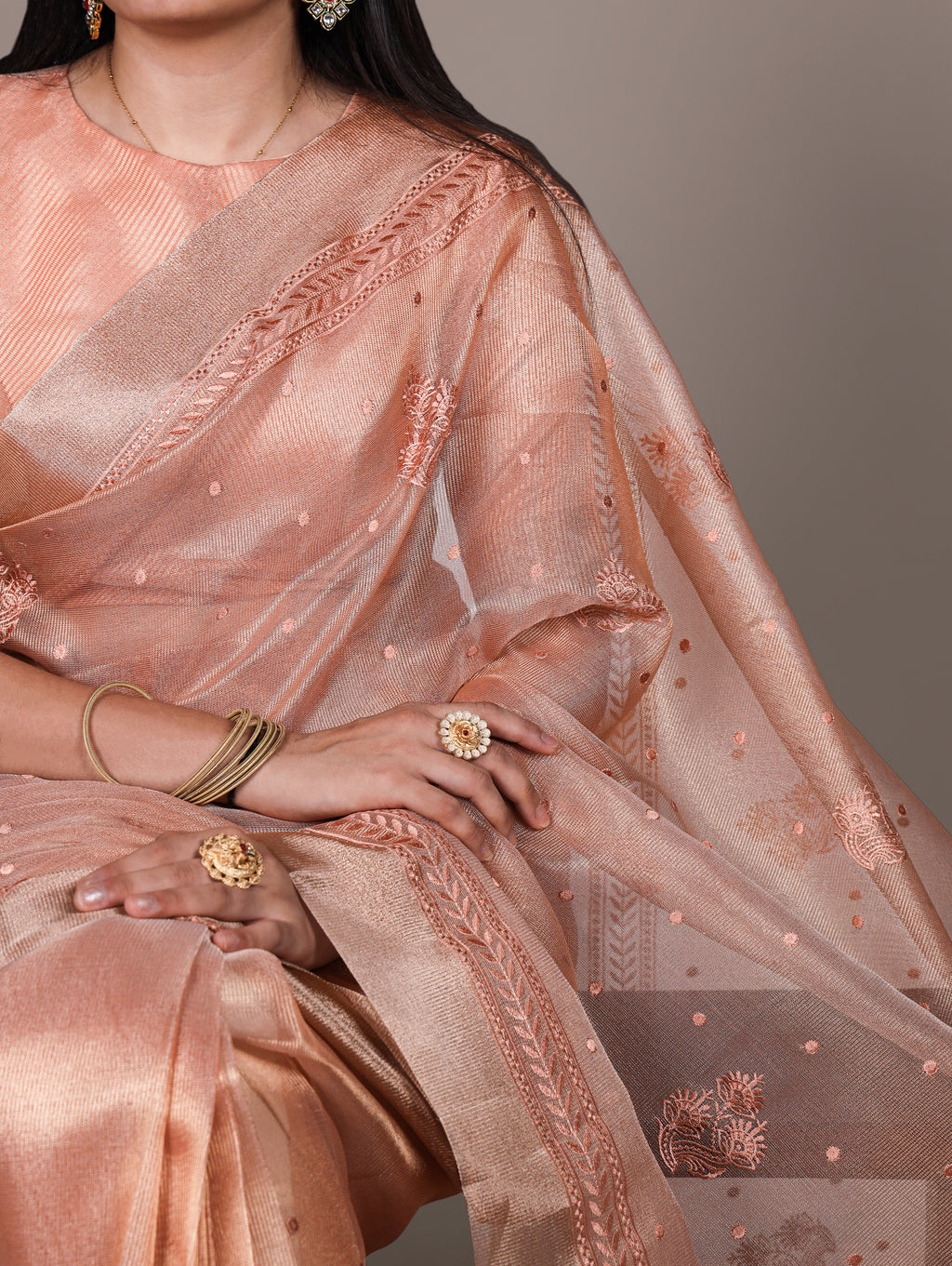 Poly Shimmer Embroidery Saree For Women