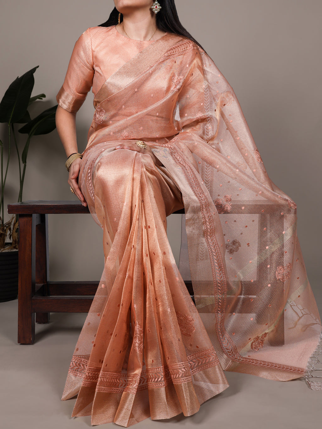 Poly Shimmer Embroidery Saree For Women