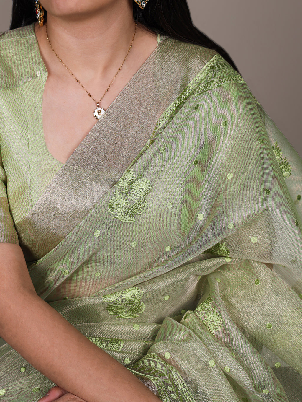 Poly Shimmer Embroidery Saree For Women