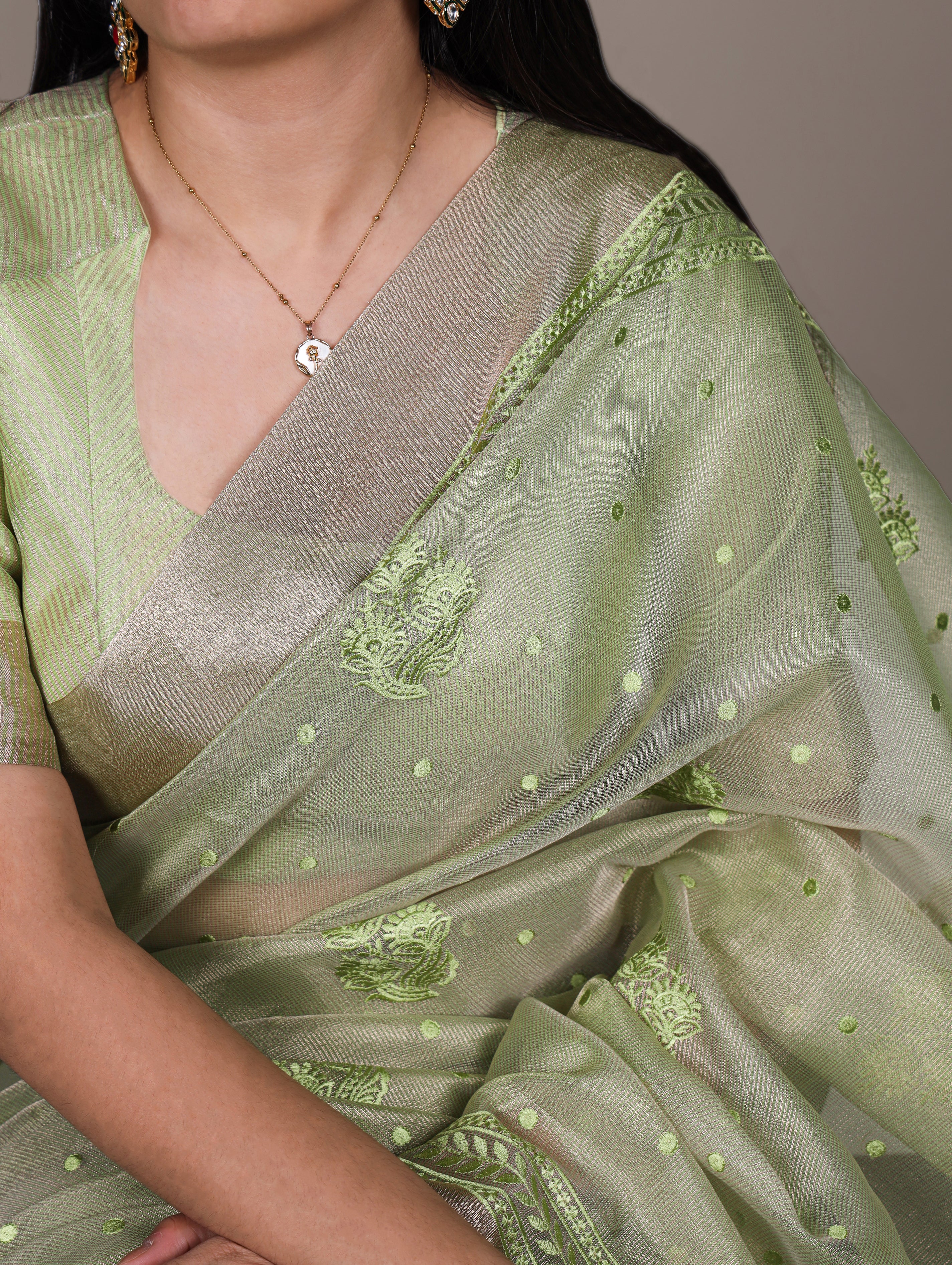 Poly Shimmer Embroidery Saree For Women