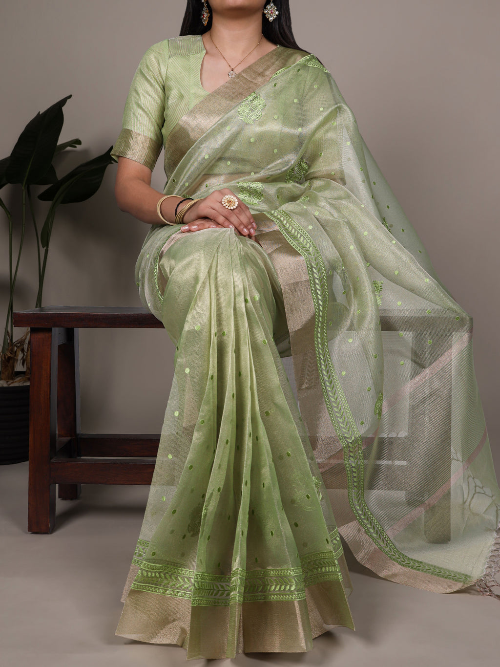 Poly Shimmer Embroidery Saree For Women