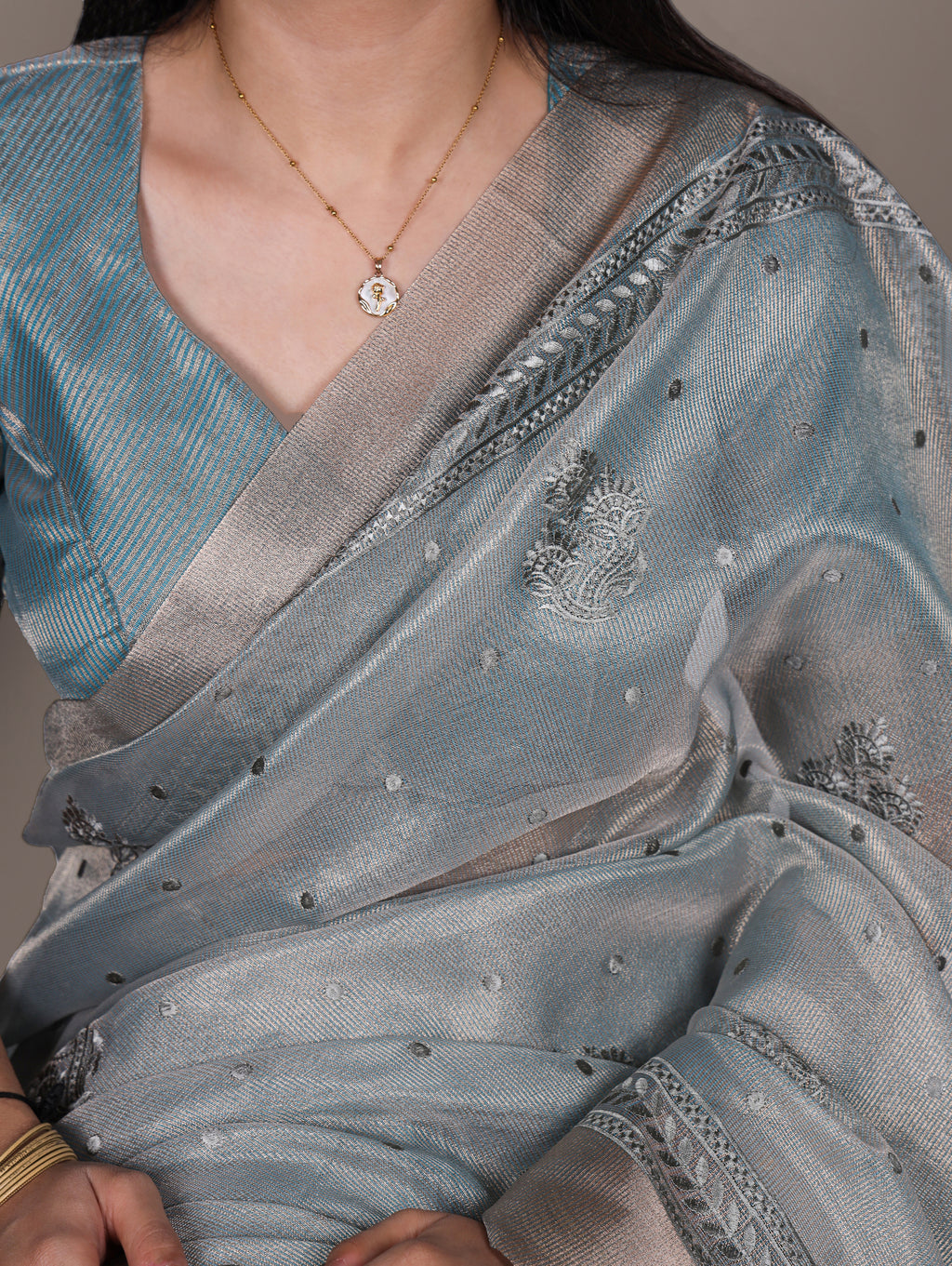 Poly Shimmer Embroidery Saree For Women